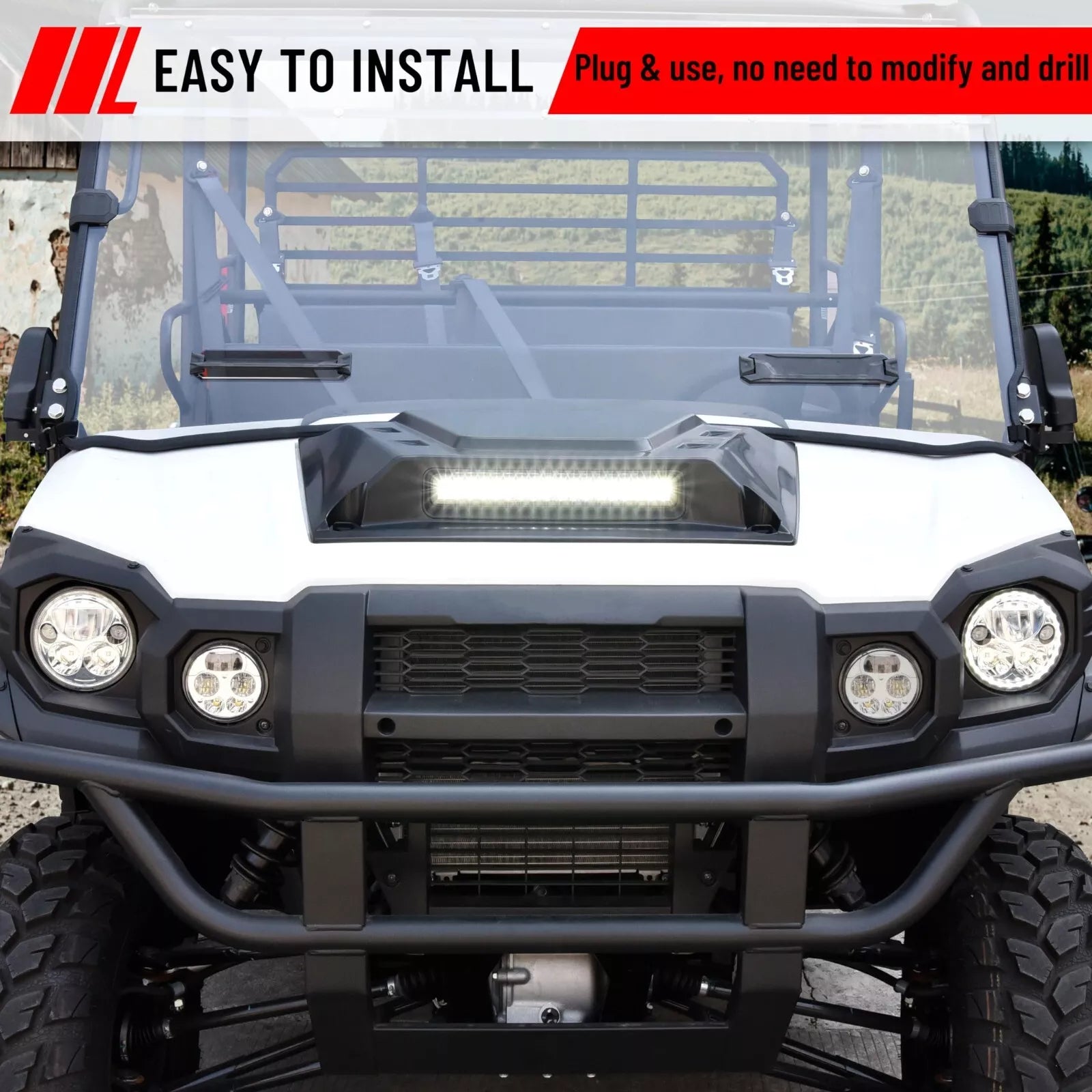 Photo of UTV Hood Scoop with Light for Kawasaki Mule Pro FXT DXT DX FX by Kemimoto - Premium for UTVs / Side by Sides