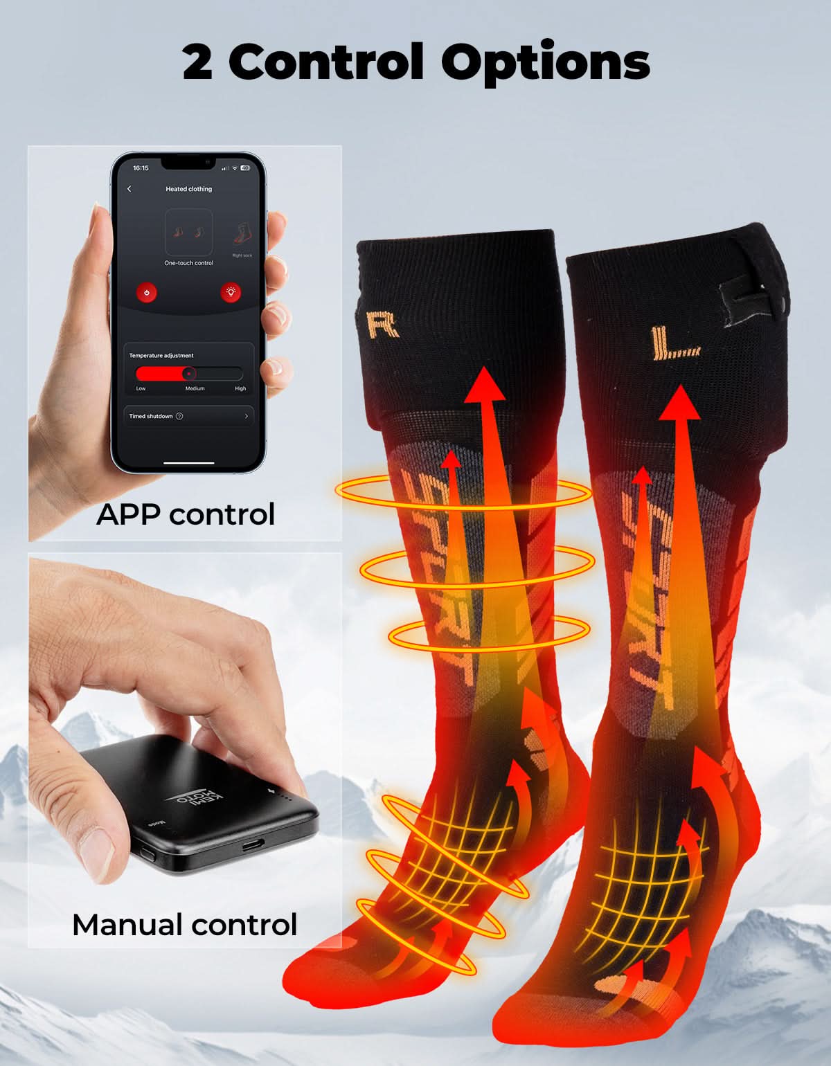 Photo of Men’s Heated Wool Socks APP Control Toe Warmers with 5000mAh Battery by Kemimoto - Premium for UTVs / Side by Sides