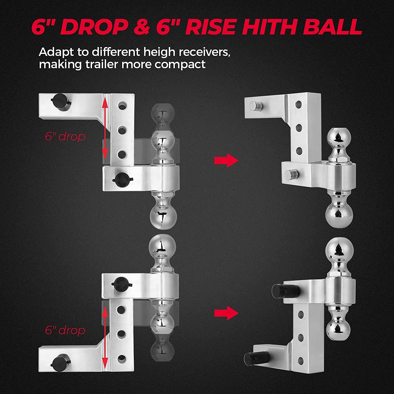 Photo of UTV Adjustable Trailer Hitch Ball Mount by Kemimoto - Premium for UTVs / Side by Sides