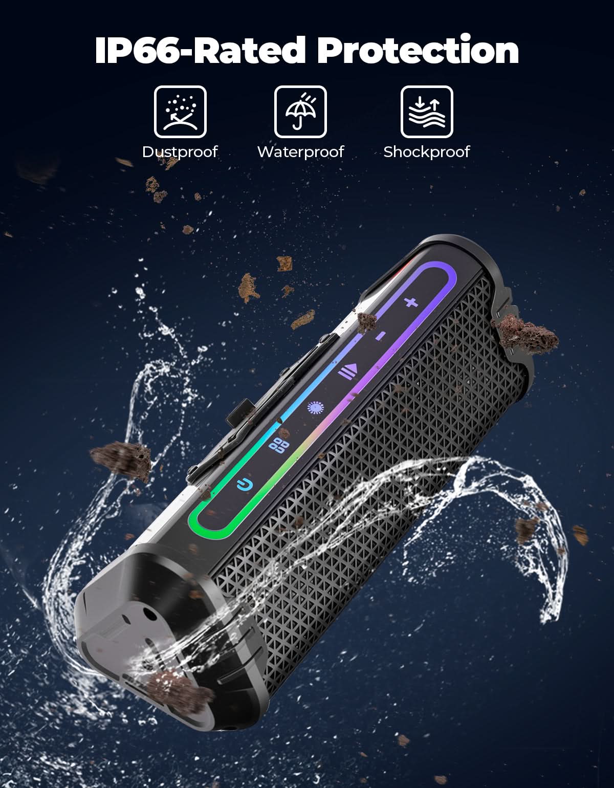 Photo of Motorcycle Bluetooth Speakers Waterproof ATV Sound Bar with AUX USB and RGB Lighting by Kemimoto - Premium for UTVs / Side by Sides