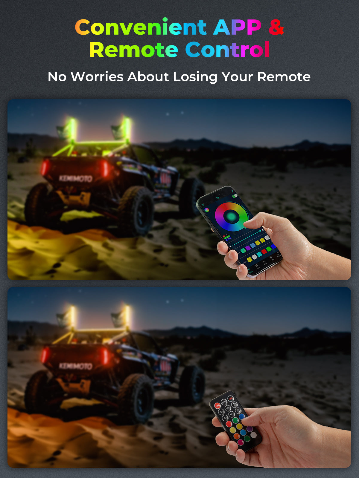 Photo of 2PCS 2FT COB Fat Whip Lights w/Turning Signal Function for UTV ATV Buggy Boat by Kemimoto - Premium for UTVs / Side by Sides