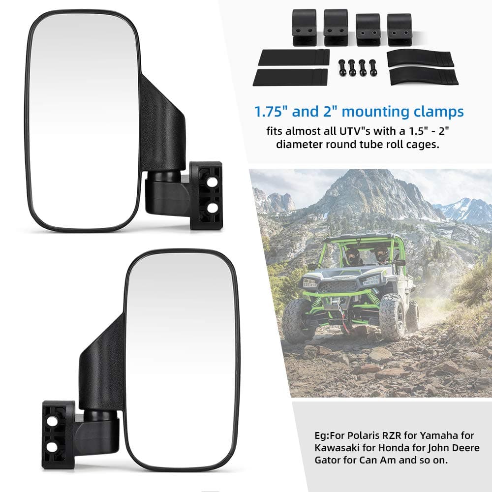 Photo of UTV Adjustable Rear View Mirror & Side Mirrors for 1.75"-2" Round Tube by Kemimoto - Premium for UTVs / Side by Sides