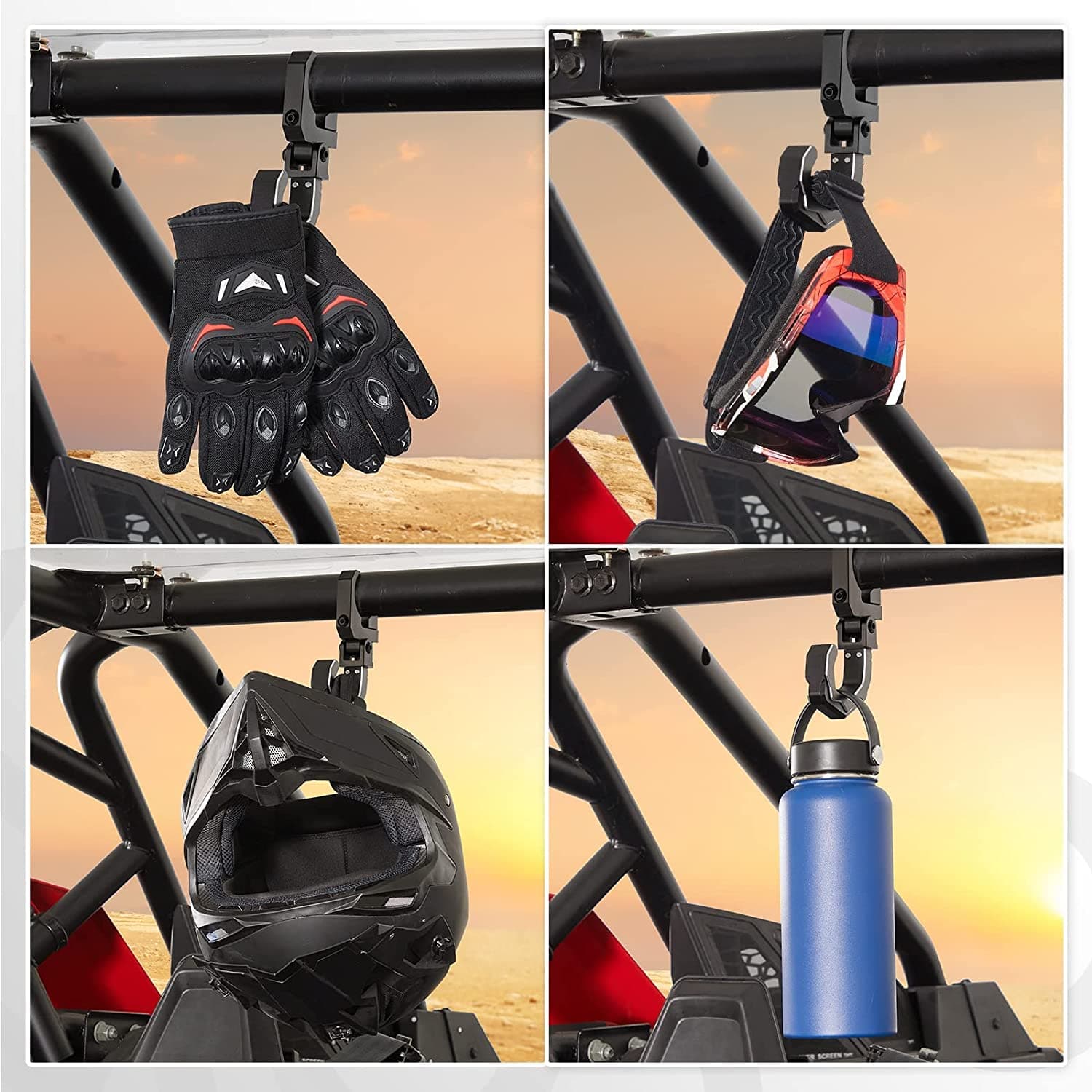 Photo of UTV Roll Cage Helmet Hook fit 1.6"-2" Roll Bar for Polaris, Can-Am, Kawasaki by Kemimoto - Premium for UTVs / Side by Sides