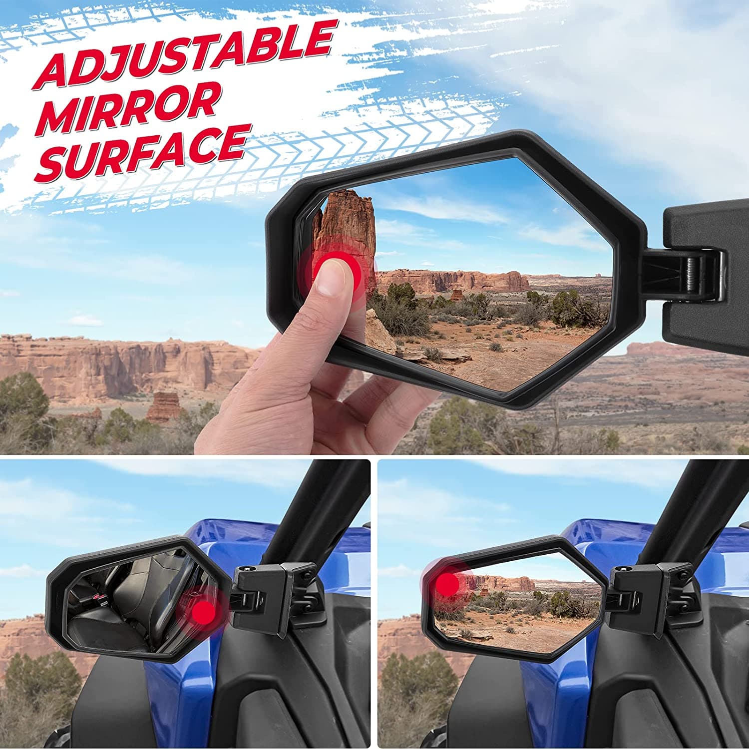 Photo of One Pair Side Mirrors for Can-Am Commander 700 & 1000R 2021+ by Kemimoto - Premium for UTVs / Side by Sides