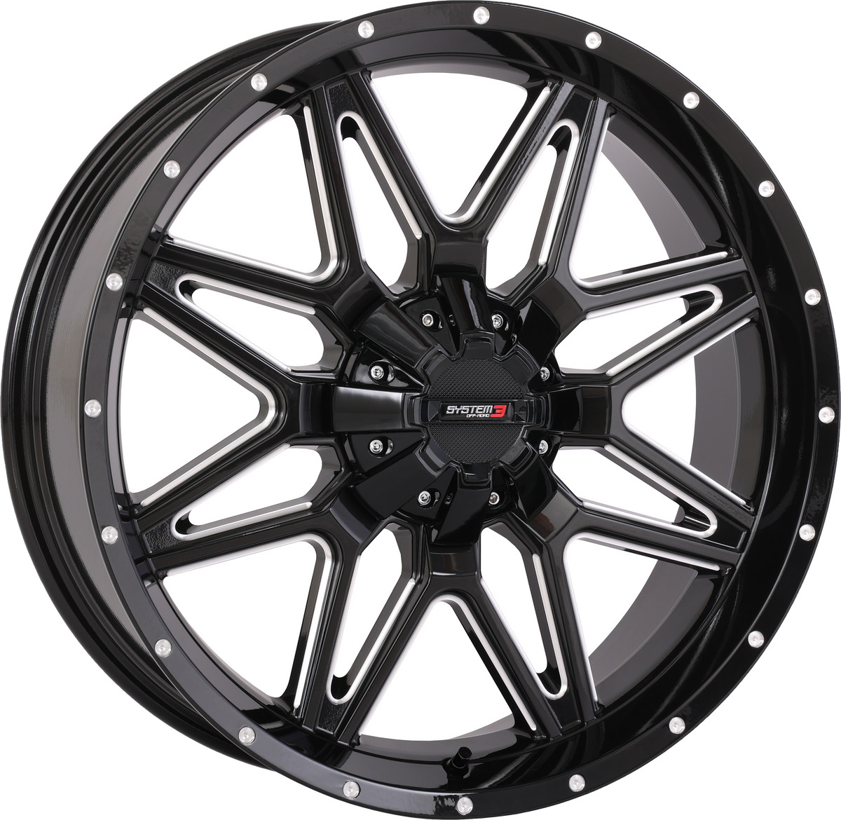 Photo of SYSTEM 3 ST7 WHEEL 20X7 4+3 (+10MM) 4/137 & 4/156 GLOSS BLK MILLED by SYSTEM 3 - Premium Wheels for UTVs / Side by Sides