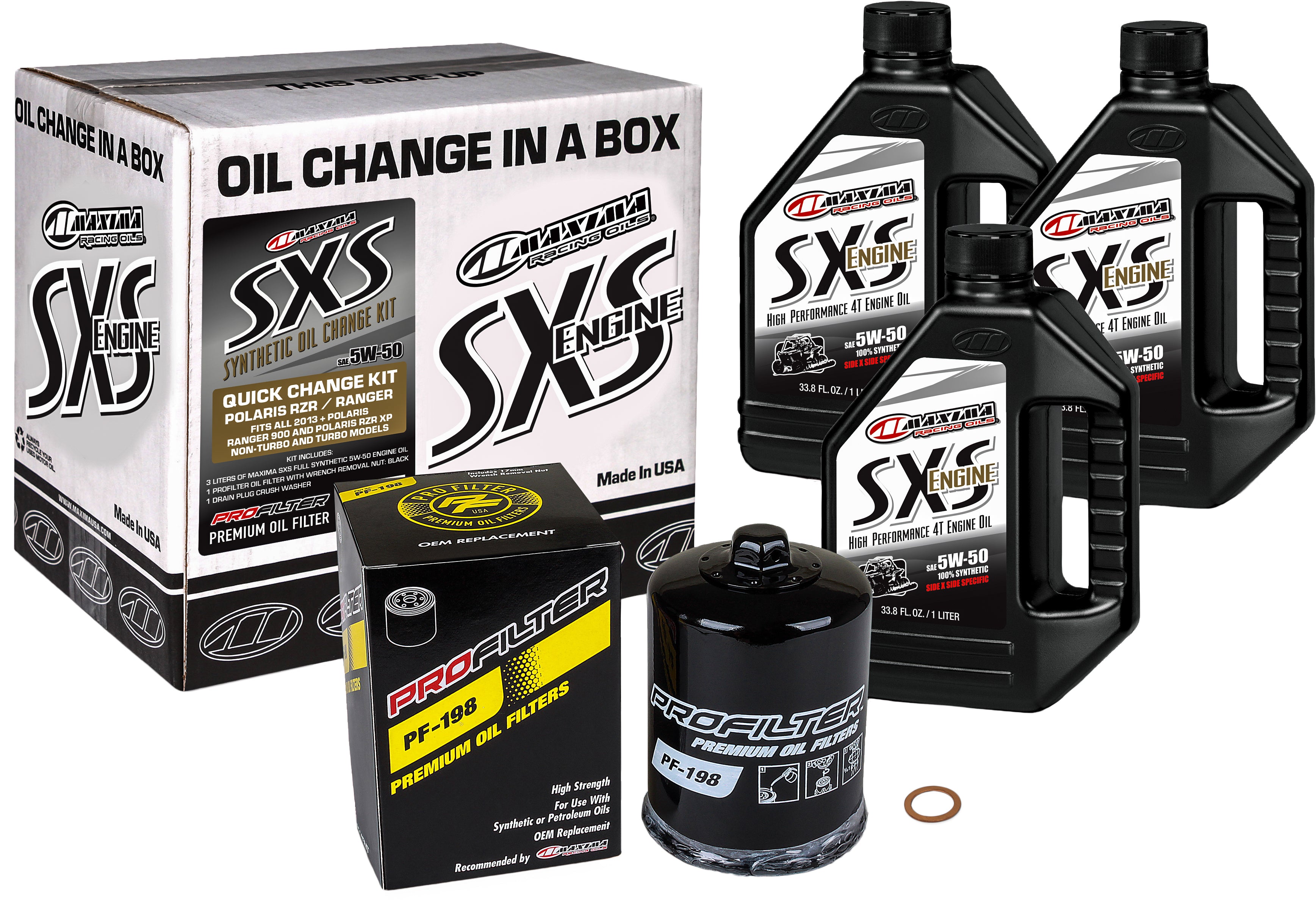 Photo of SXS QUICK CHANGE KIT 5W50 WITH BLACK OIL FILTER by MAXIMA - Premium Chemicals for UTVs / Side by Sides