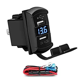 Photo of Dirt Warrior Accessories - 4.2A USB Rocker Switch Dual USB Charger Socket with Waterproof Cover Blue Led by Dirt Warrior Accessories - Premium for UTVs / Side by Sides