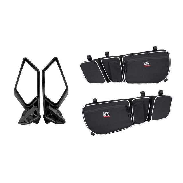 Photo of Rear View Side Mirrors & Door Strorage Bags for Can Am Maverick X3 by Kemimoto - Premium for UTVs / Side by Sides