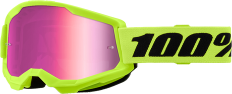 100% Strata 2 Junior Goggles - Neon Yellow Mirror Pink Lens