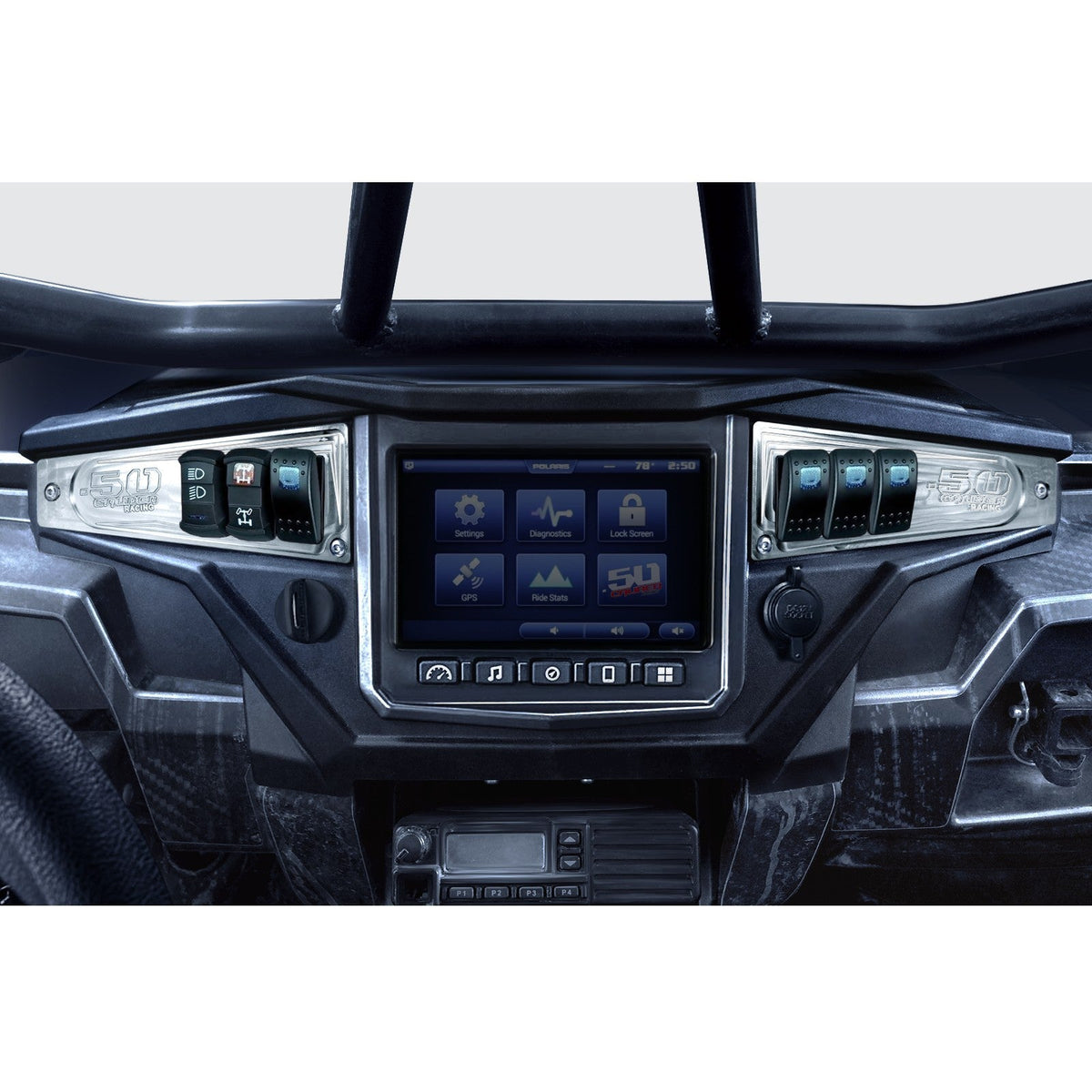 50 Caliber Racing Polaris RZR XP1000 Ride Command 6-Switch CNC Billet Dash Panel - Multiple Colors + Optional Switches (