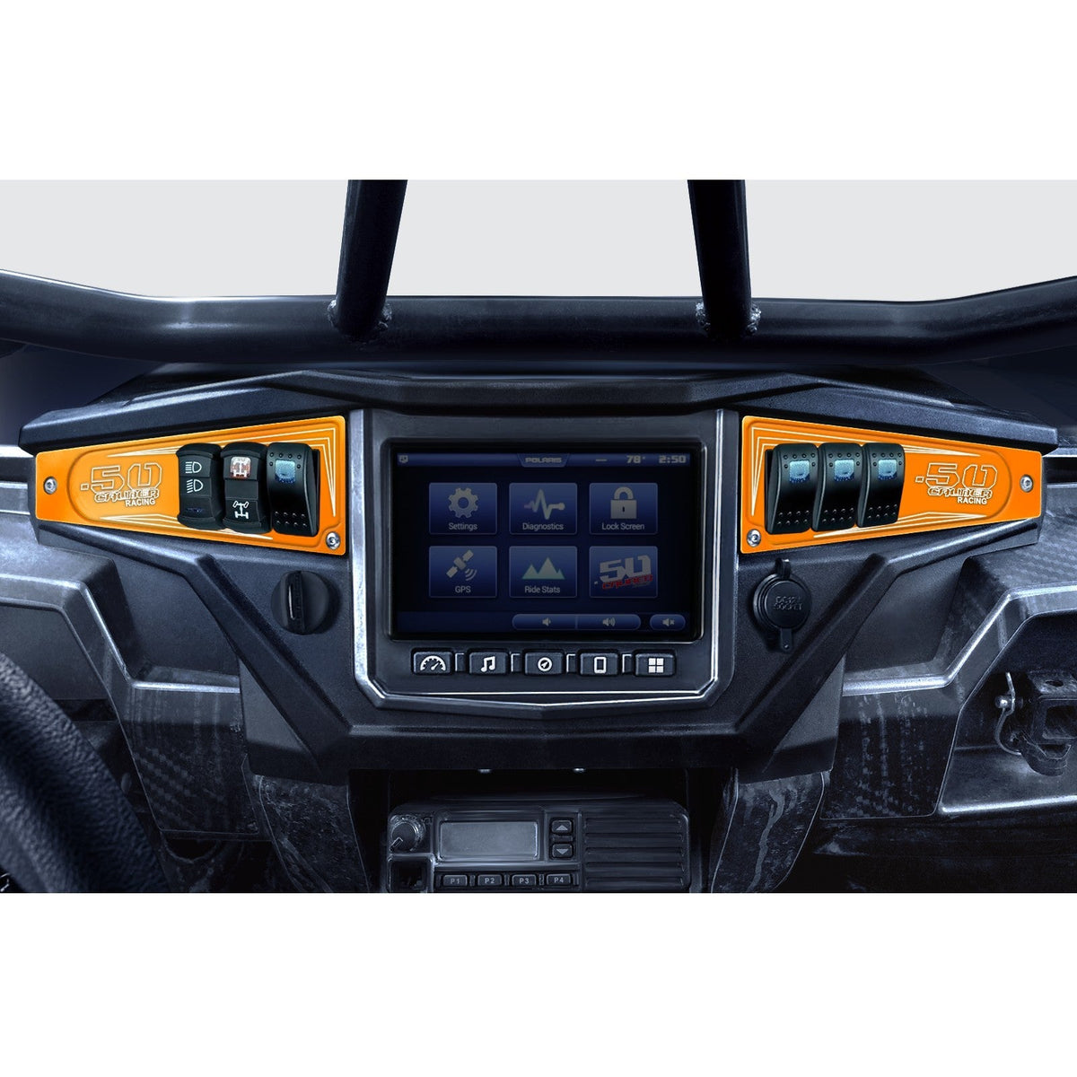 50 Caliber Racing Polaris RZR XP1000 Ride Command 6-Switch CNC Billet Dash Panel - Multiple Colors + Optional Switches (