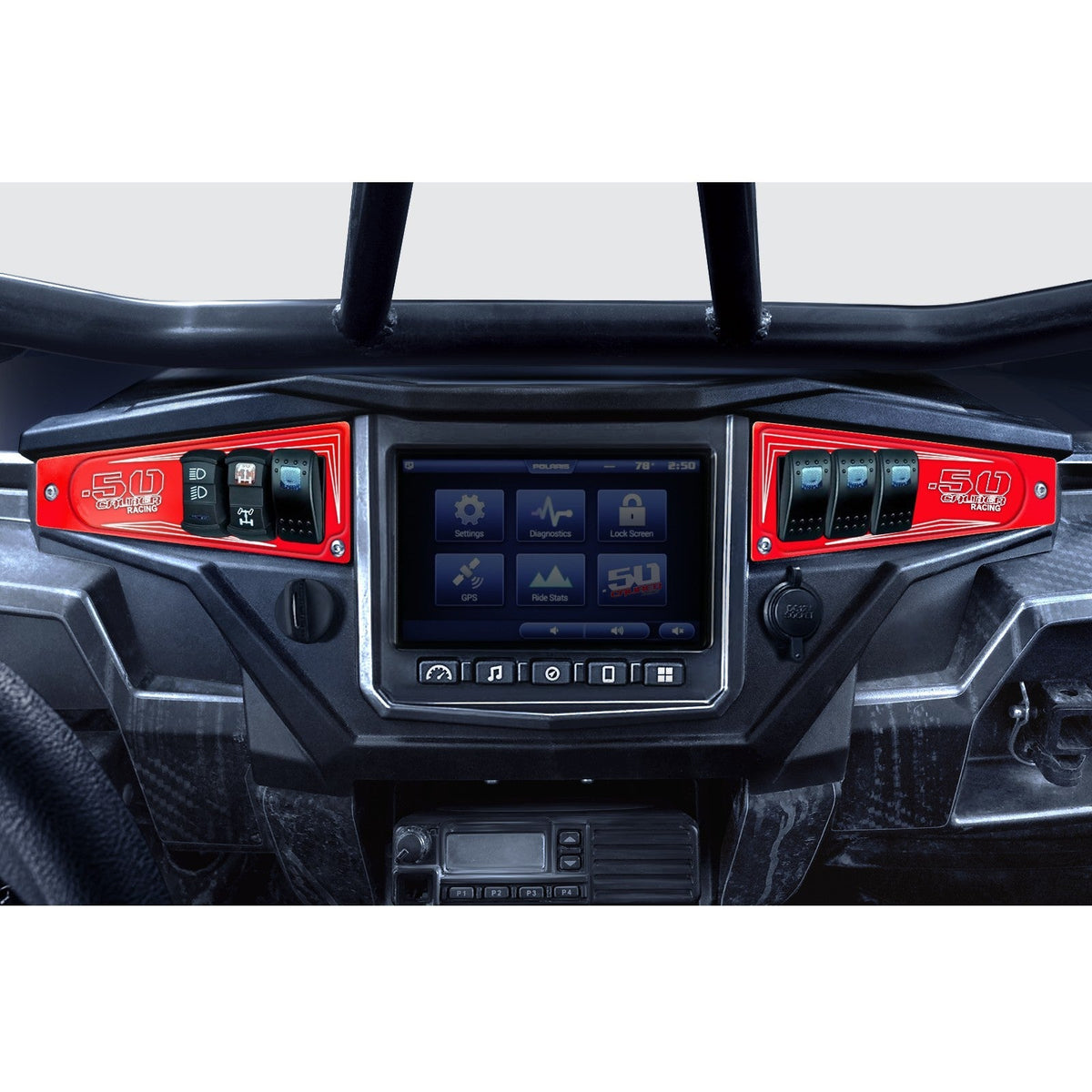 50 Caliber Racing Polaris RZR XP1000 Ride Command 6-Switch CNC Billet Dash Panel - Multiple Colors + Optional Switches (