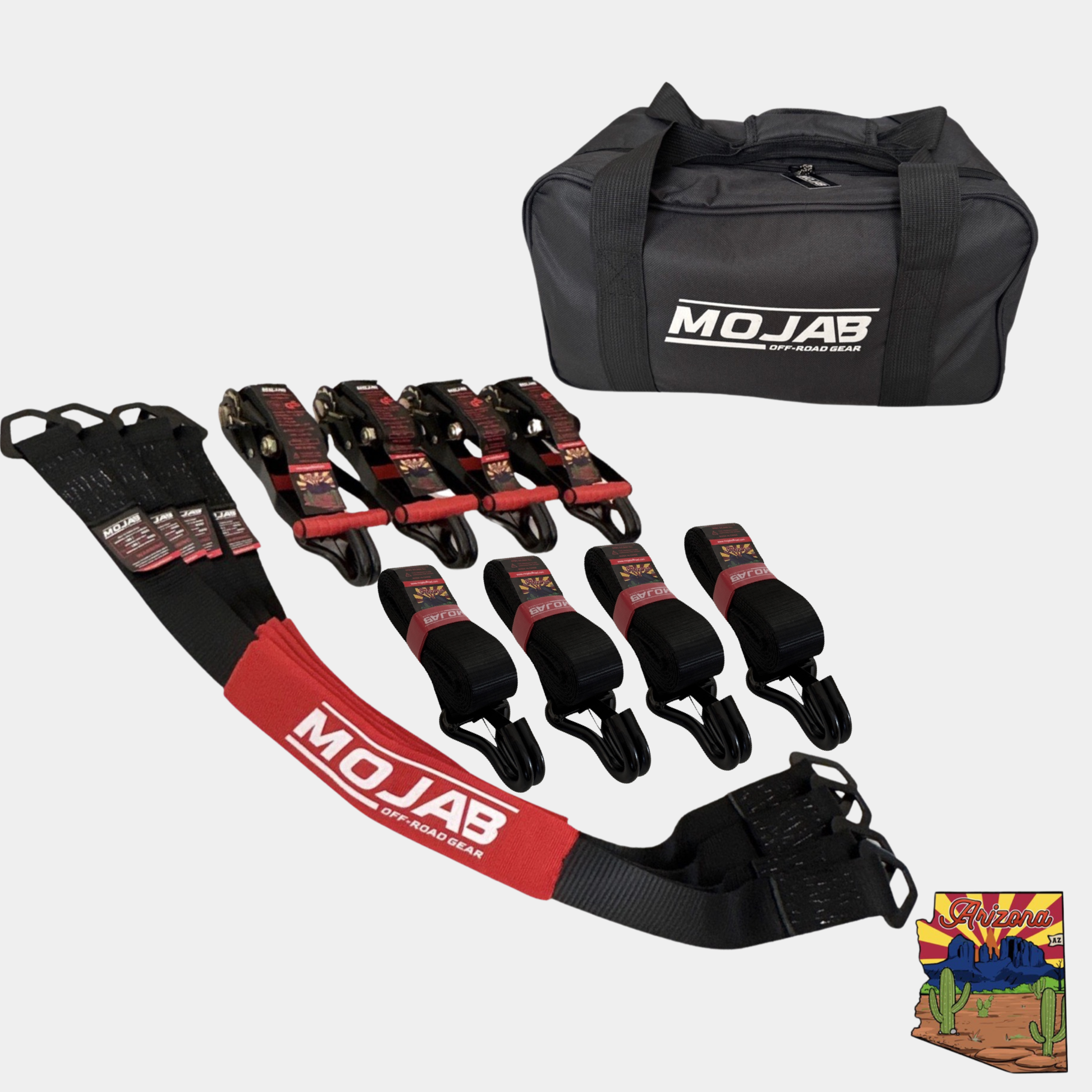 Photo of 2" x 10' Ratchet Tie-Down (Closed hook) and 2'' x 39'' Axle Tie-Down Set (Pack of 4) (Lifetime Warranty) by MOJAB OFFROAD - Premium for UTVs / Side by Sides