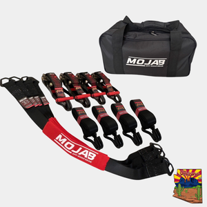 Photo of 2" x 10' Ratchet Tie-Down (Closed hook) and 2'' x 39'' Axle Tie-Down Set (Pack of 4) (Lifetime Warranty) by MOJAB OFFROAD - Premium for UTVs / Side by Sides