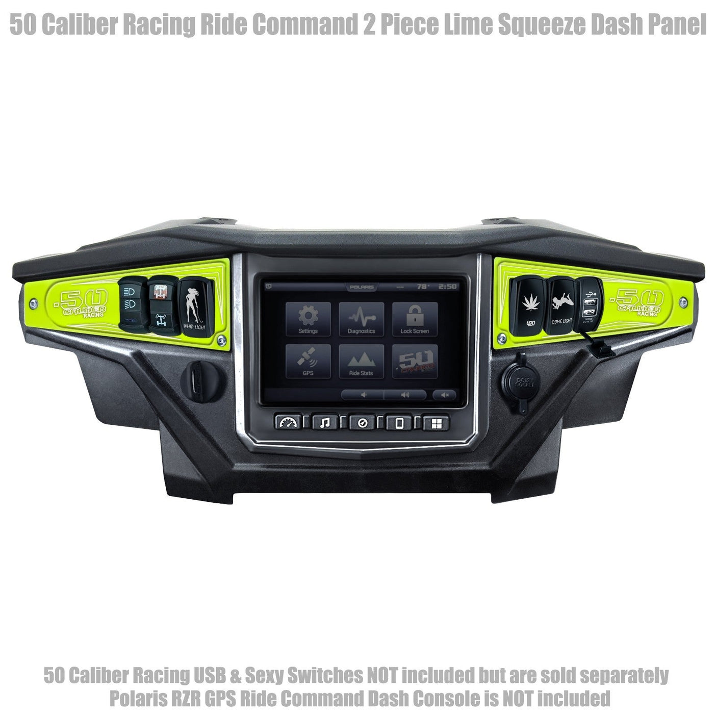 50 Caliber Racing Polaris RZR XP1000 Ride Command 6-Switch CNC Billet Dash Panel - Multiple Colors + Optional Switches (