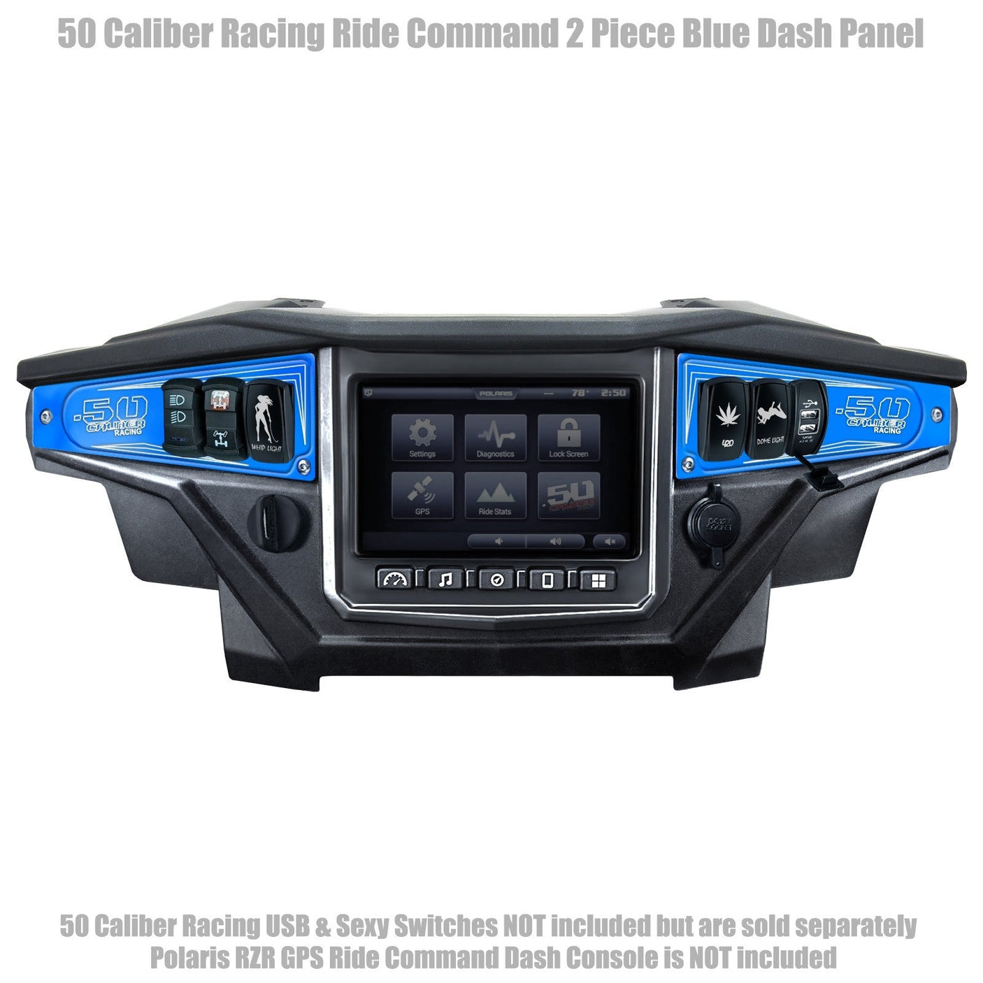 50 Caliber Racing Polaris RZR XP1000 Ride Command 6-Switch CNC Billet Dash Panel - Multiple Colors + Optional Switches (