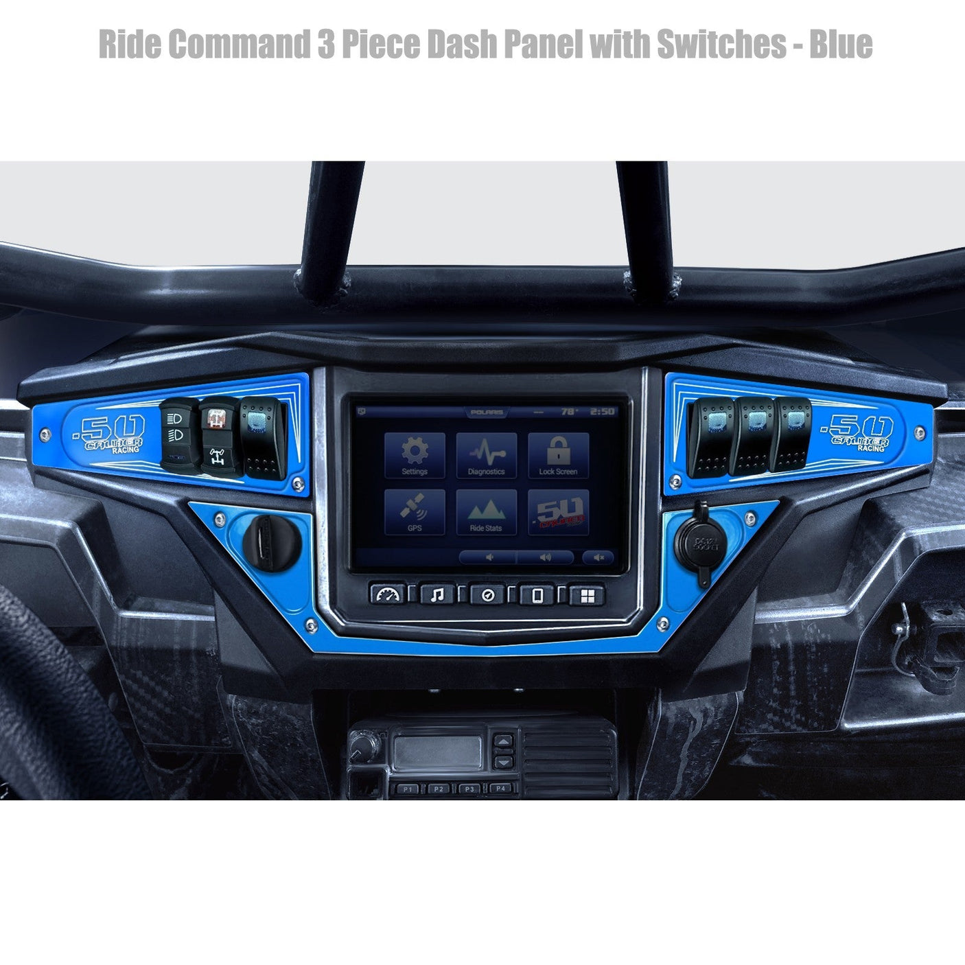 50 Caliber Racing Polaris RZR XP1000 Ride Command 6-Switch CNC Billet Dash Panel - Multiple Colors + Optional Switches (