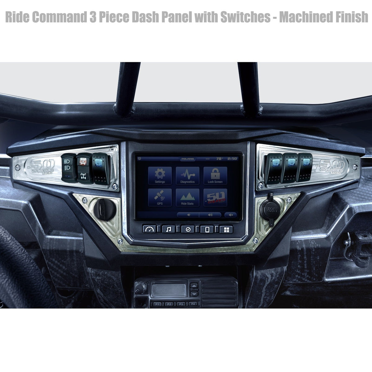 50 Caliber Racing Polaris RZR XP1000 Ride Command 6-Switch CNC Billet Dash Panel - Multiple Colors + Optional Switches (