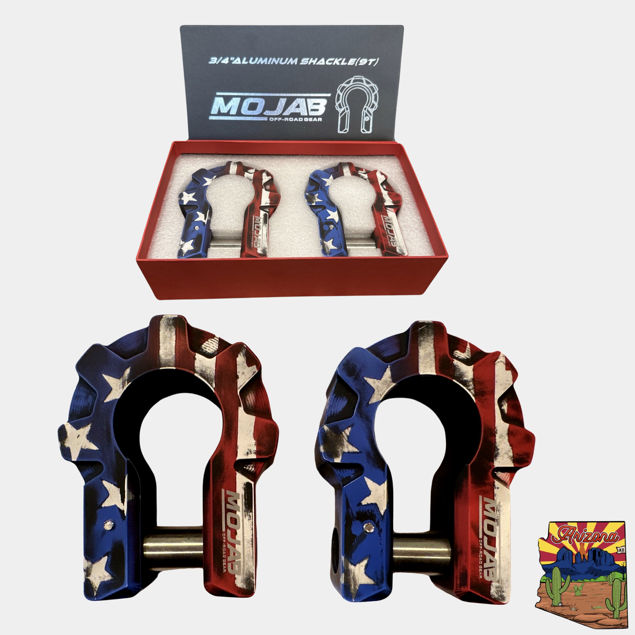 Photo of American Flag - 3/4'' Extreme duty Aluminum Shackle set (9T) - (LIFE TIME WARRANTY*) by MOJAB OFFROAD - Premium for UTVs / Side by Sides