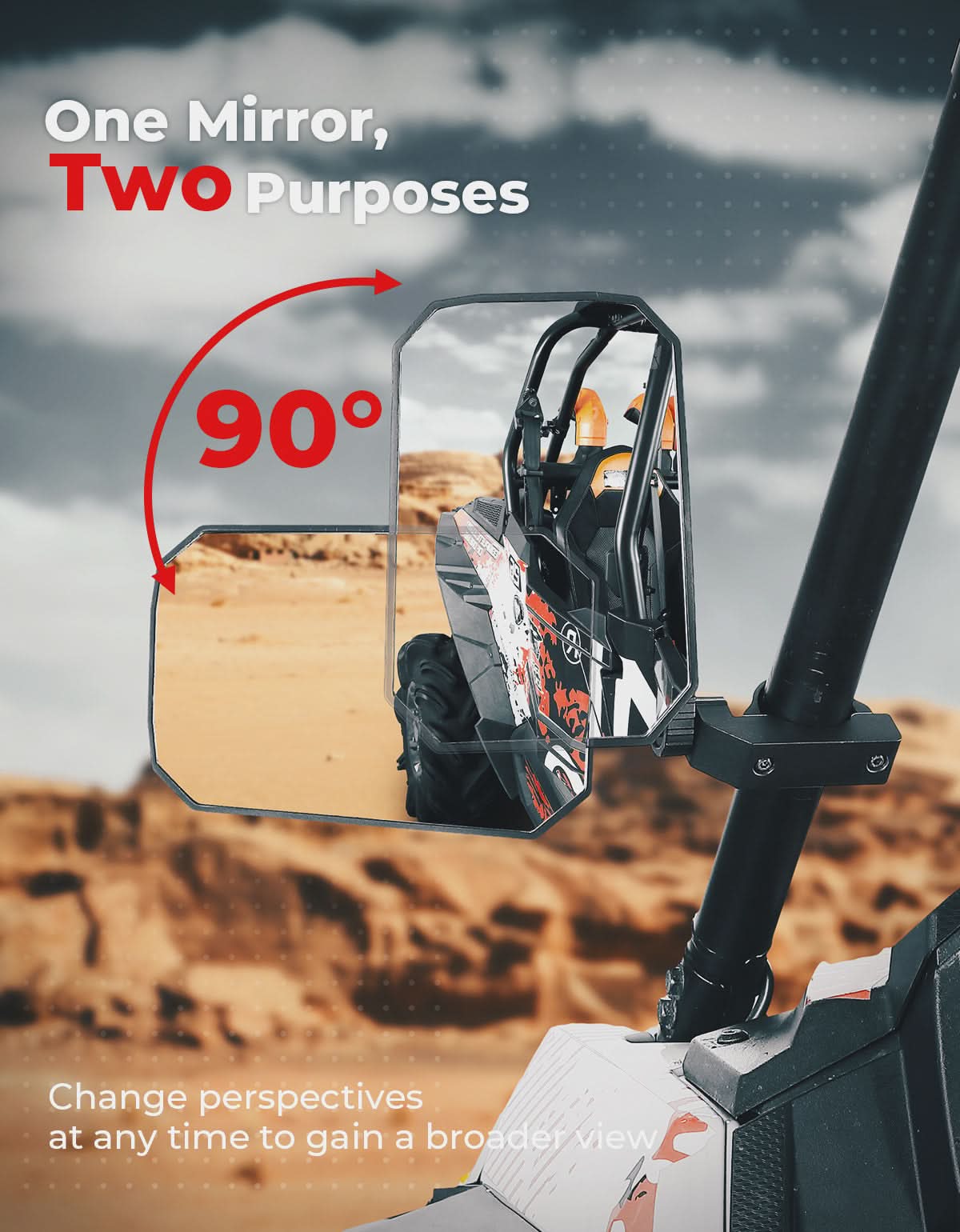 Photo of UTV Aluminum Side Mirrors for Polaris RZR/Can Am X3/Pioneer/Talon/Teryx/CFMOTO by Kemimoto - Premium for UTVs / Side by Sides