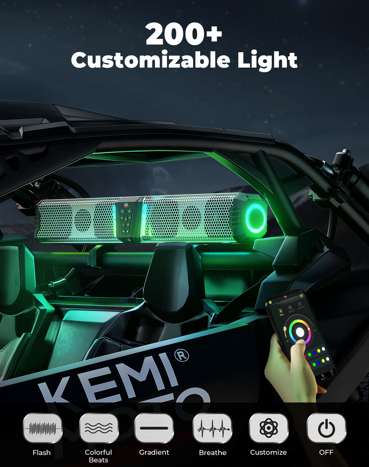 Photo of KEMIMOTO Midnight S80 32" Aluminum 6-Speaker RGB Soundbar Silver by Kemimoto - Premium for UTVs / Side by Sides