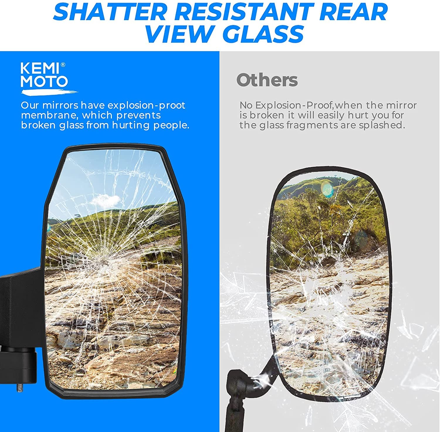 Photo of Wider UTV Side Mirrors Pro-Fit for Polaris Ranger XP/ General/ Defender (1 pair) by Kemimoto - Premium for UTVs / Side by Sides