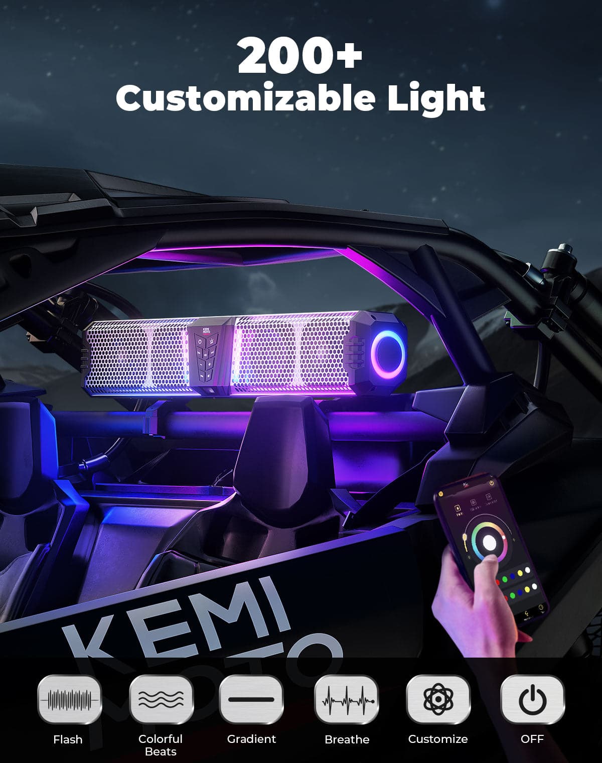 Photo of KEMIMOTO Midnight S60 26" RGB UTV Sound Bar for Golf Cart Marine 1"-2" Roll Bar by Kemimoto - Premium for UTVs / Side by Sides