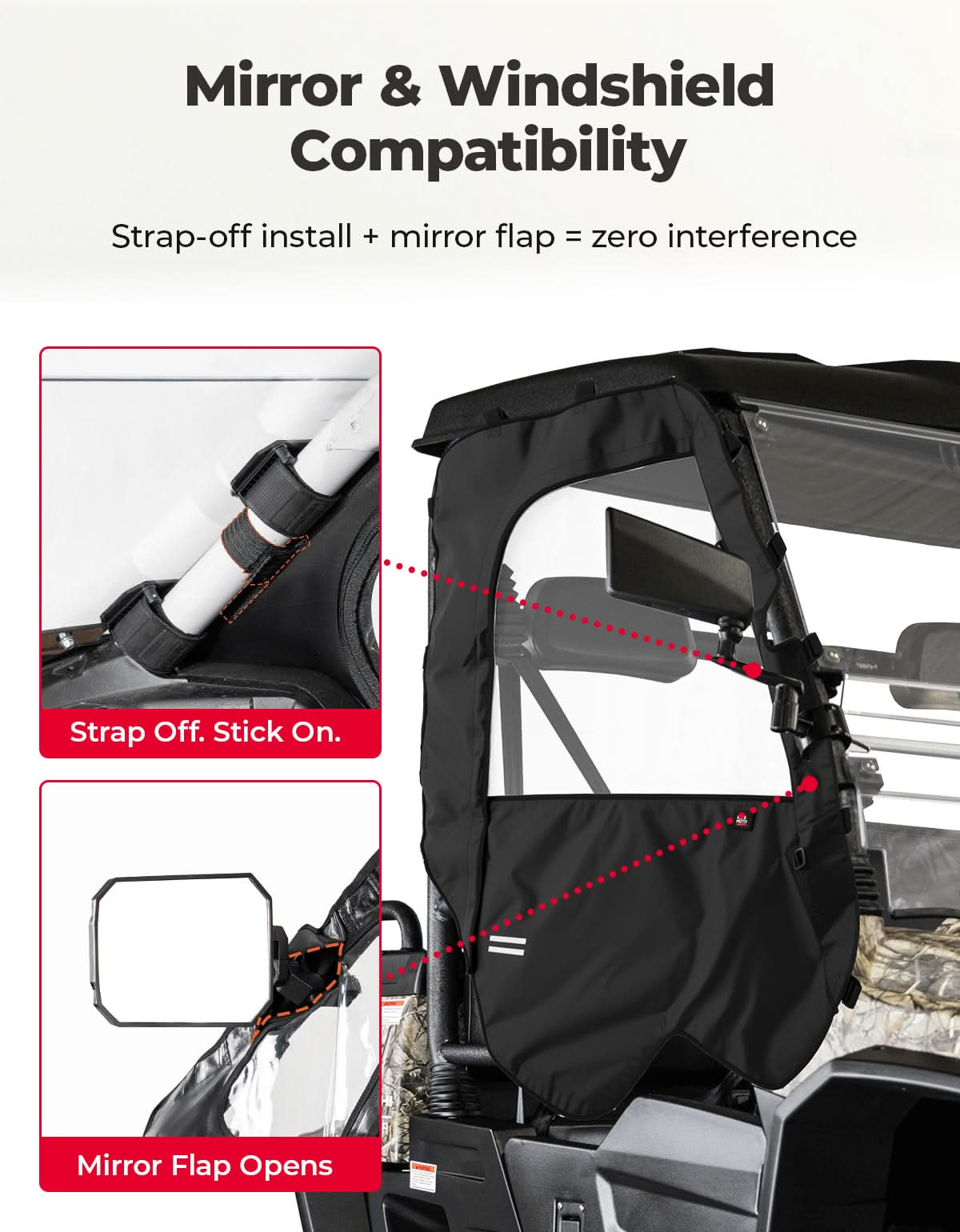 Photo of UTV Soft Doors for Hisun, Coleman, Axis, Massimo 500/700 – Waterproof Windproof Cab Enclosure by Kemimoto - Premium for UTVs / Side by Sides