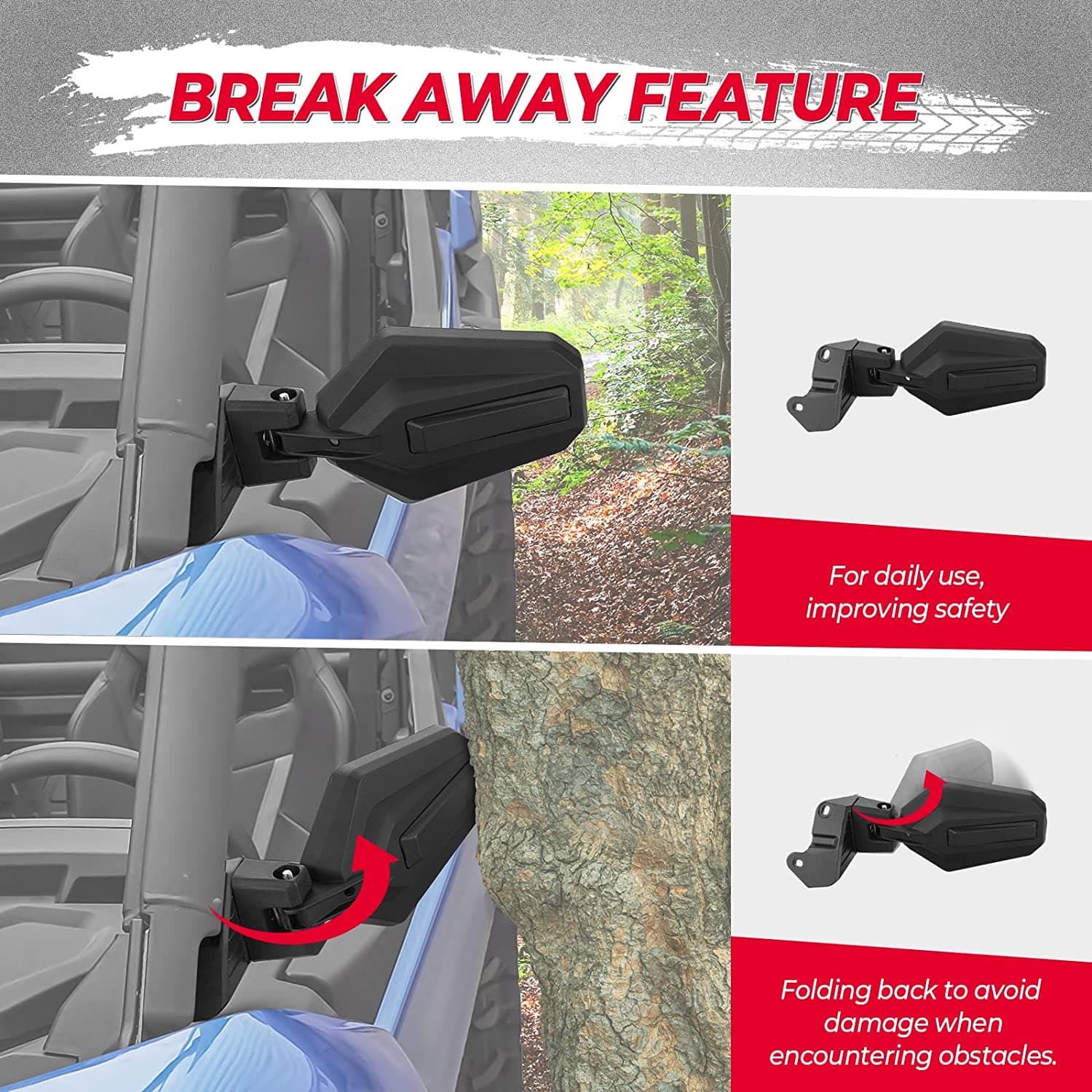 Photo of One Pair Side Mirrors for Can-Am Commander 700 & 1000R 2021+ by Kemimoto - Premium for UTVs / Side by Sides