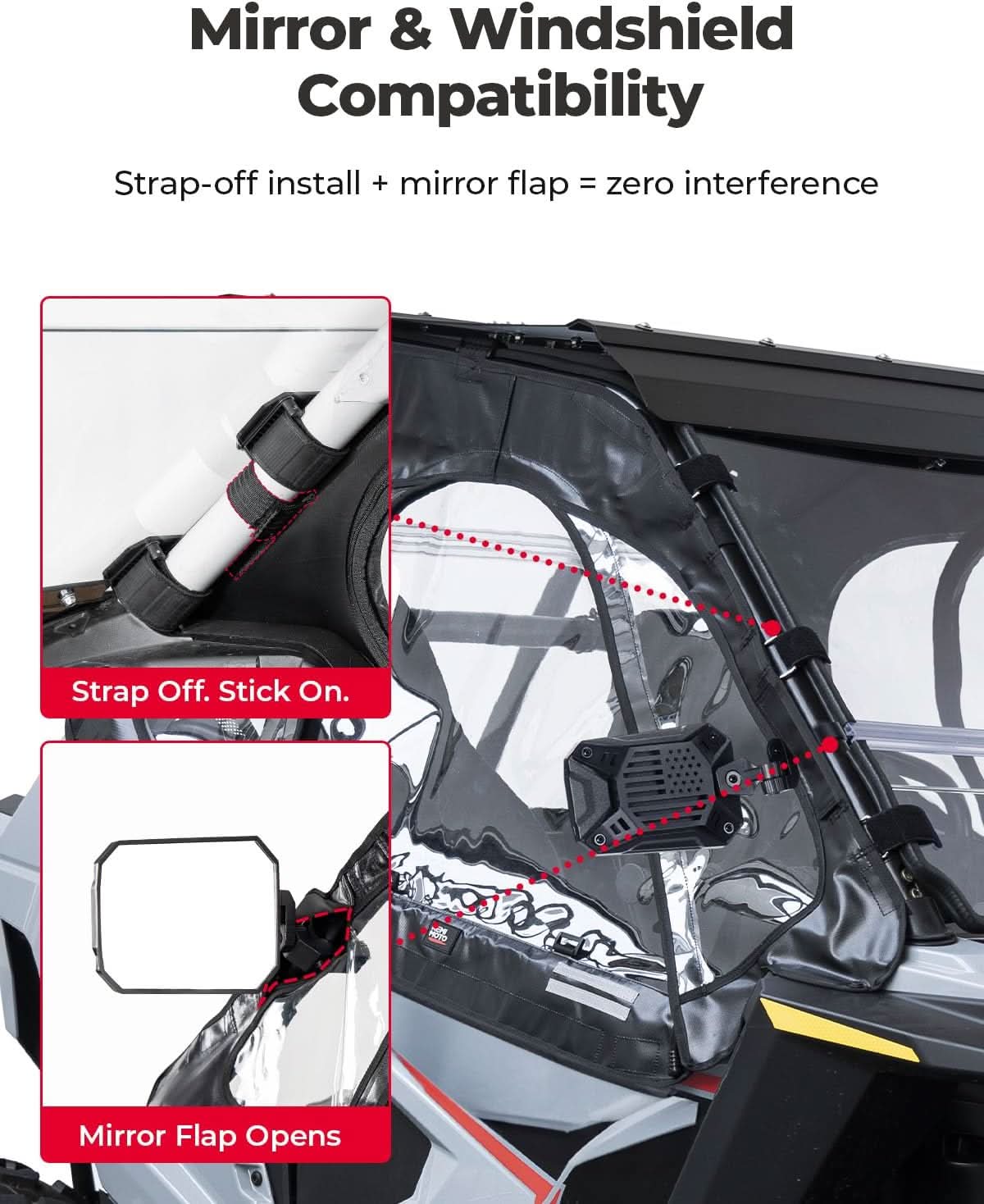 Photo of UTV Cab Enclosure Upper Doors for 2022-2025 Polaris RZR 200 by Kemimoto - Premium for UTVs / Side by Sides
