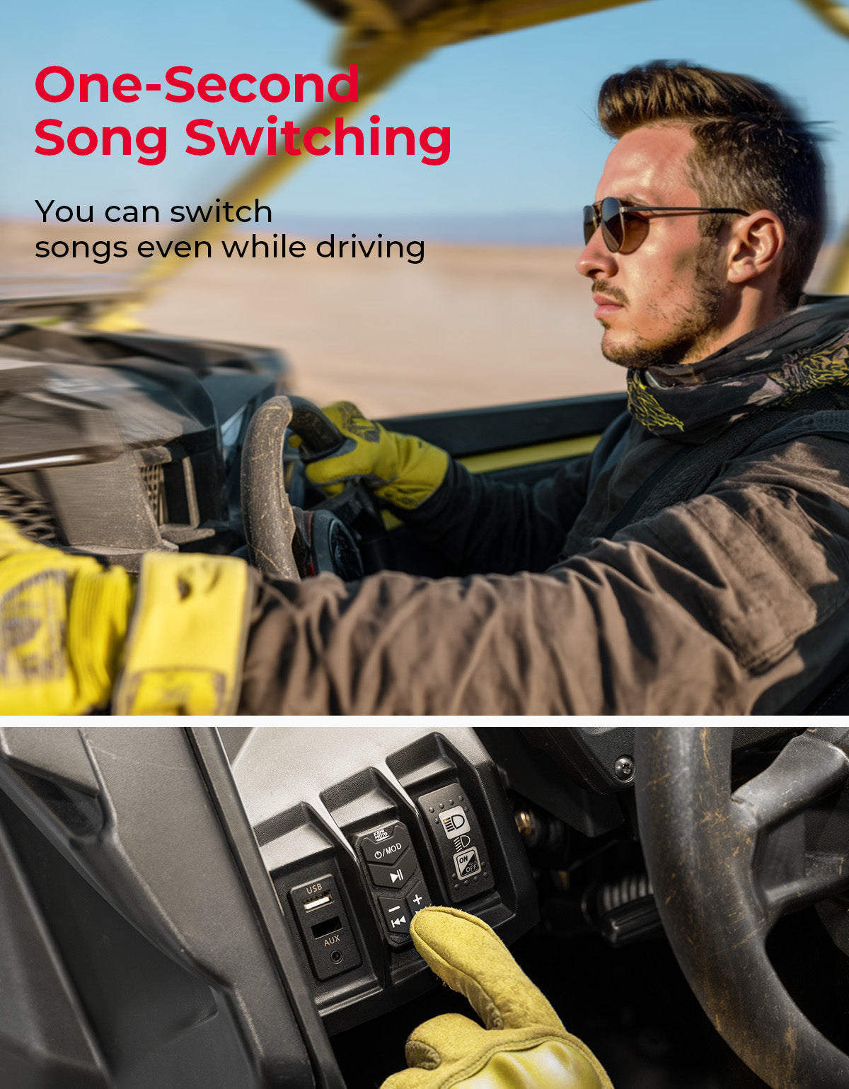 Photo of 6.5'' UTV Bluetooth Sound System Speakers for Can Am Maverick X3/ RZR w/ 1.625''-1.9'' Roll Bar by Kemimoto - Premium for UTVs / Side by Sides