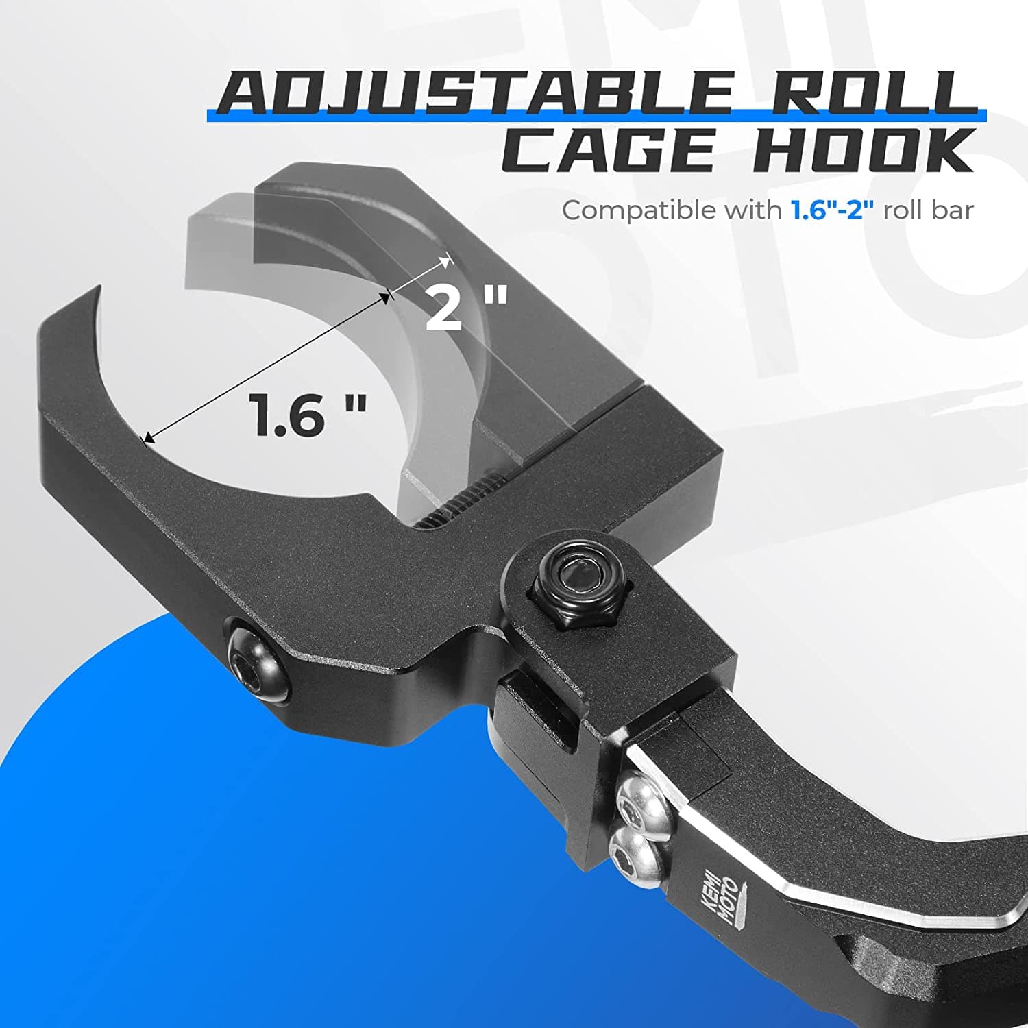 Photo of UTV Roll Cage Helmet Hook fit 1.6"-2" Roll Bar for Polaris, Can-Am, Kawasaki by Kemimoto - Premium for UTVs / Side by Sides