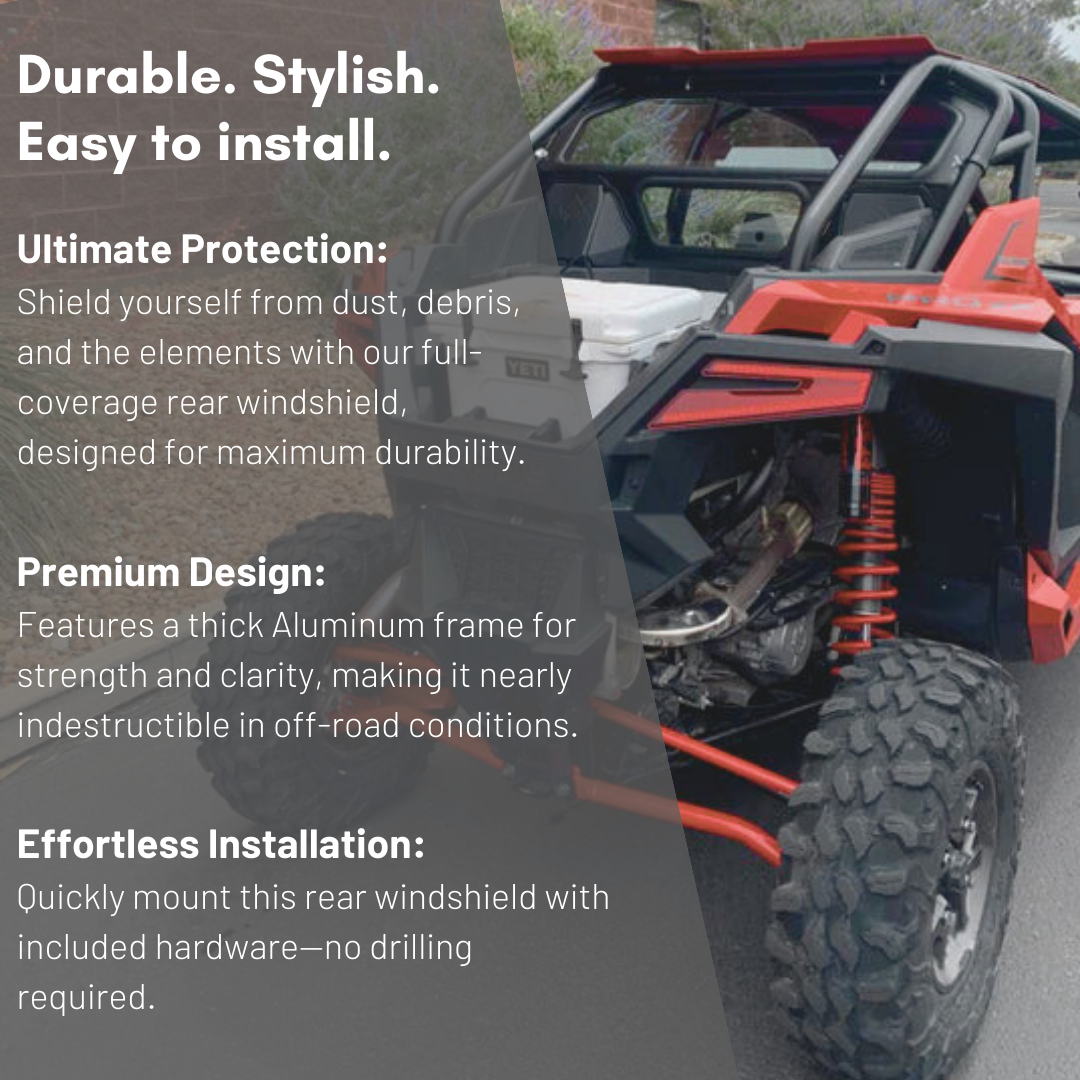 Photo of Polaris RZR Pro XP / Turbo R Rear Windshield for Rockford Fosgate Speakers (2020+) by Dirt Warrior Accessories - Premium Windshields for UTVs / Side by Sides