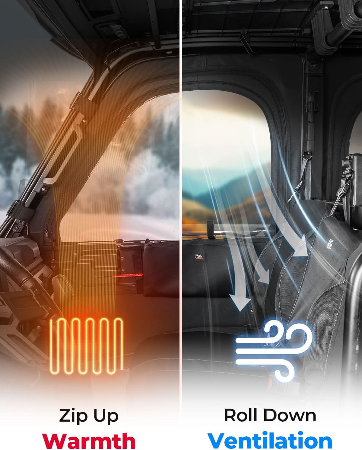 Photo of UTV Doors With Steel Frame for Polaris Ranger CREW XP 1000 2018-2025 by Kemimoto - Premium for UTVs / Side by Sides