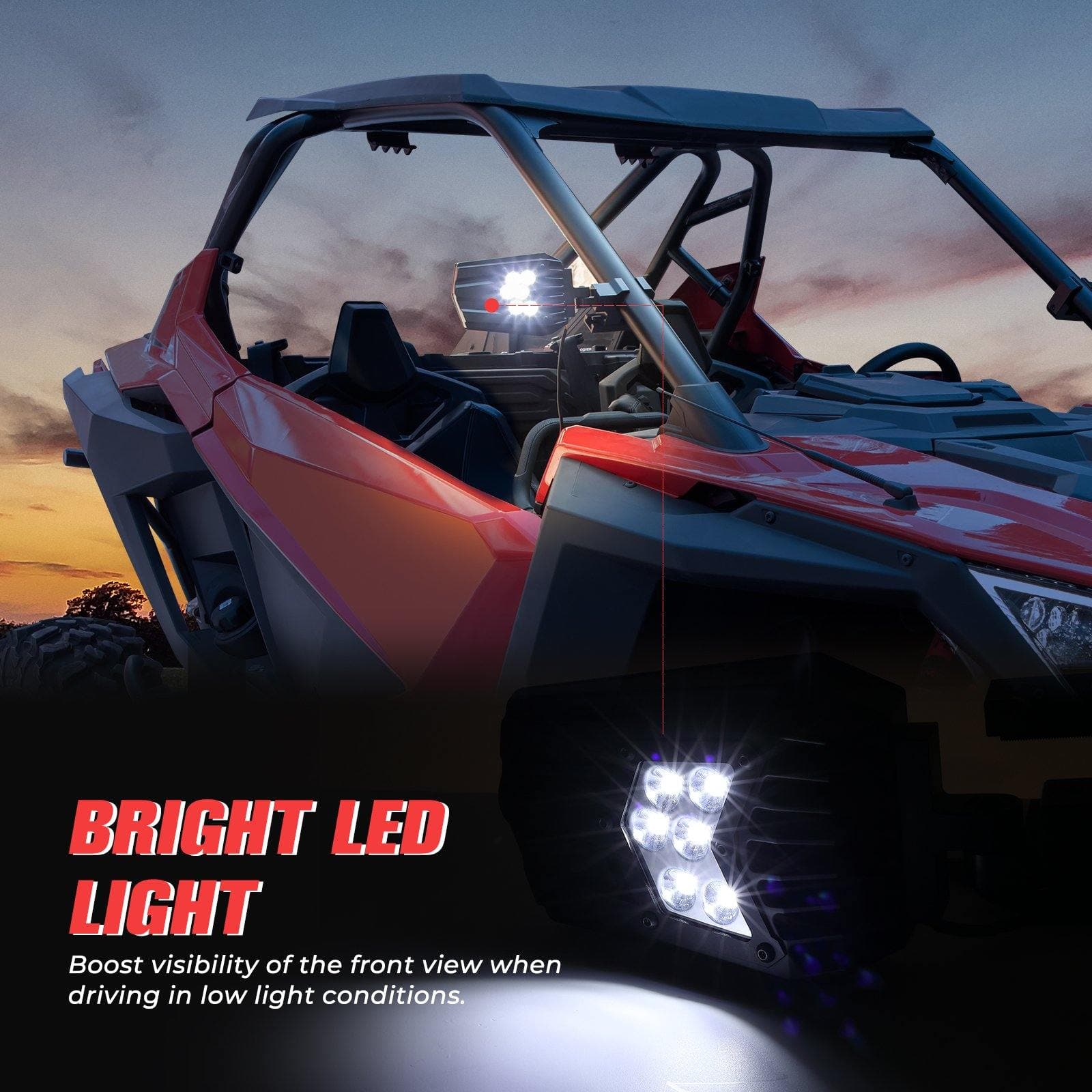 Photo of UTV Side Mirrors with light fit 1.5" - 2" Roll Bar by Kemimoto - Premium for UTVs / Side by Sides