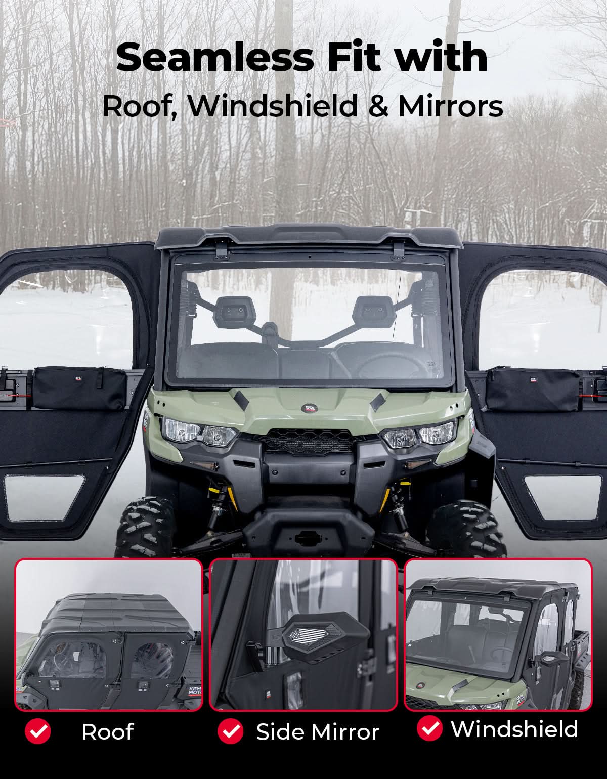 Photo of UTV Framed Doors for Can-Am Defender Max HD 7/8/9/10 – Full Enclosure Kit, 2022–2024 by Kemimoto - Premium for UTVs / Side by Sides
