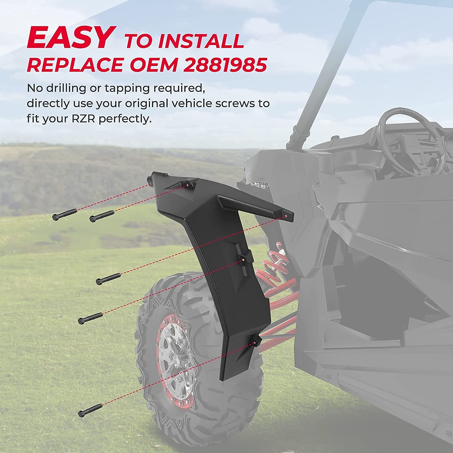 Photo of Extended Front Full Mud Flaps 2PCS for Polaris RZR XP 1000 / TURBO by Kemimoto - Premium for UTVs / Side by Sides