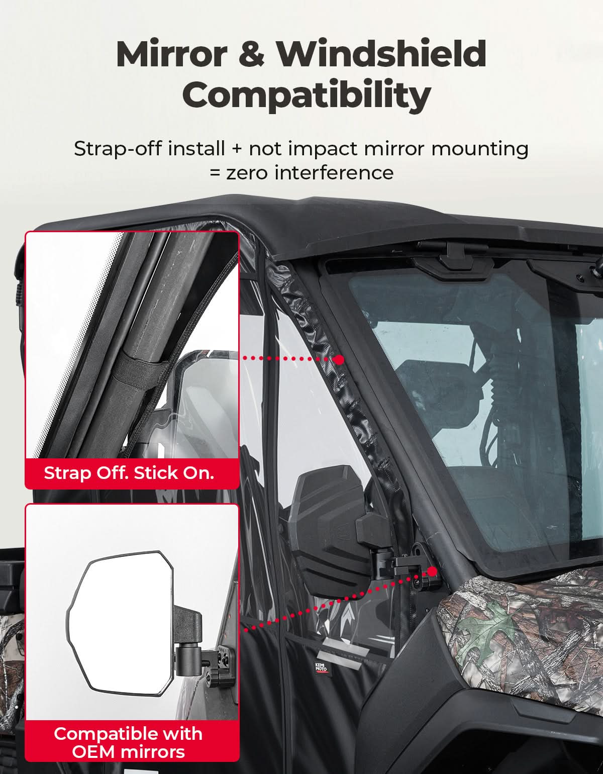 Photo of UTV Soft Full Doors Cab Enclosure for CFMOTO UFORCE U10 Pro by Kemimoto - Premium for UTVs / Side by Sides