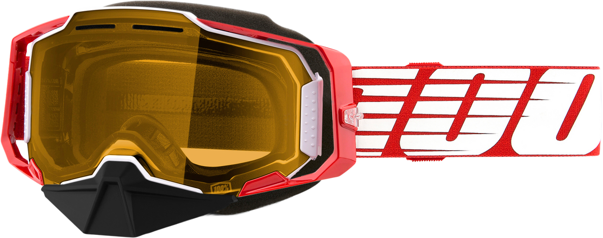 100% Armega Snowmobile Goggles - Red Yellow Lens