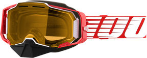 100% Armega Snowmobile Goggles - Red Yellow Lens