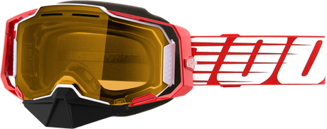 100% Armega Snowmobile Goggles - Red Yellow Lens