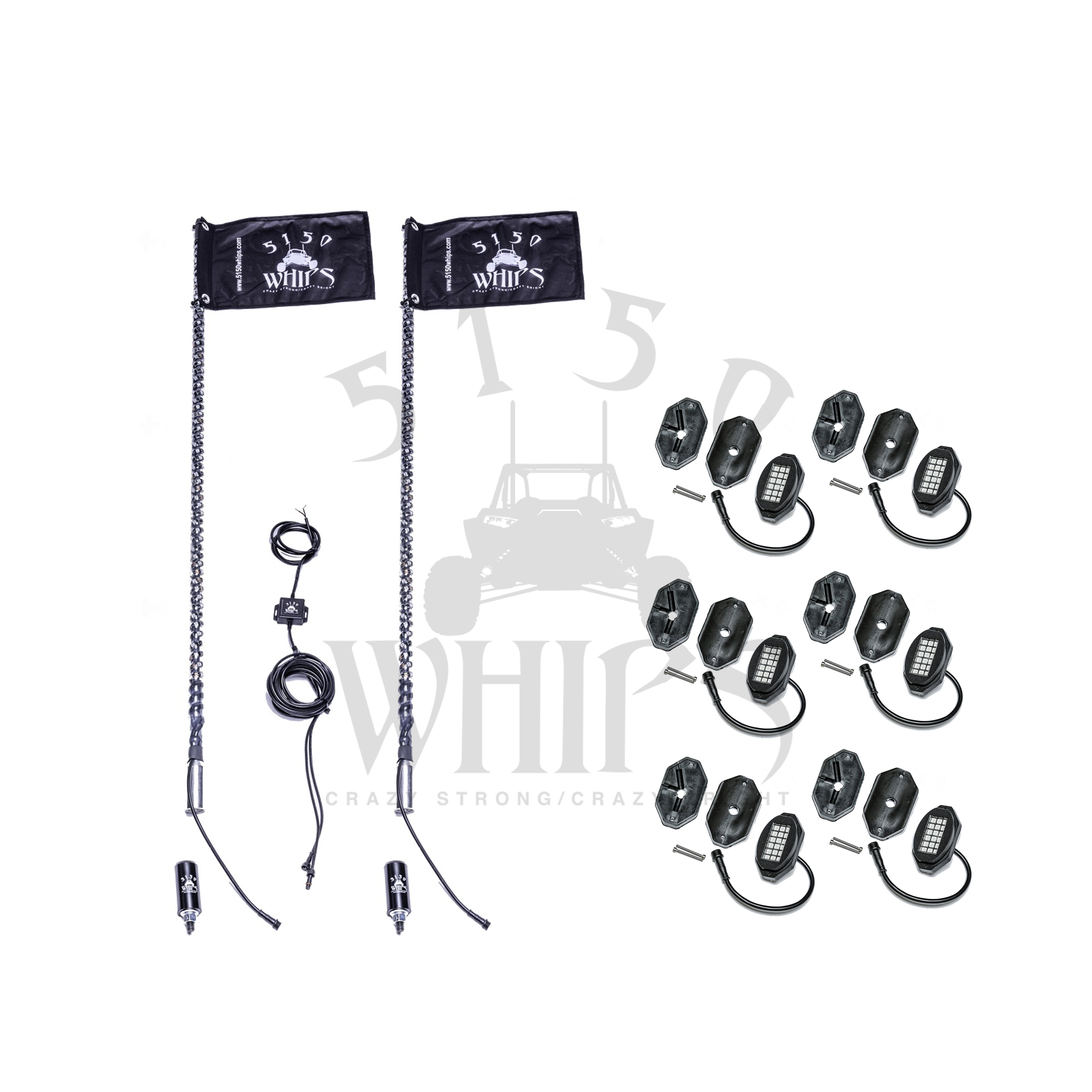 Photo of 187 Whips and Rock Light Combo Kit by 5150 Whips Inc. - Premium LED Whip for UTVs / Side by Sides