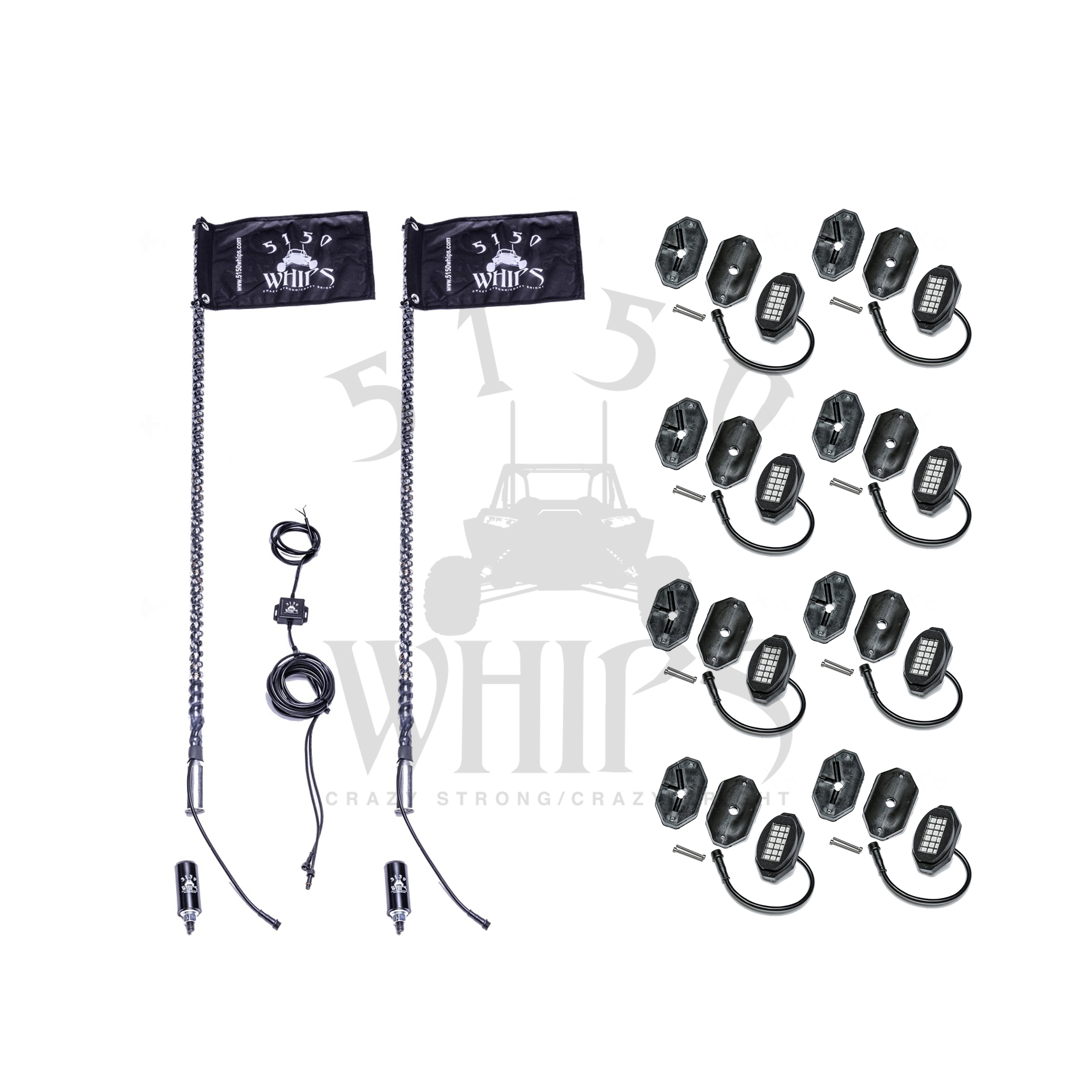 Photo of 187 Whips and Rock Light Combo Kit by 5150 Whips Inc. - Premium LED Whip for UTVs / Side by Sides