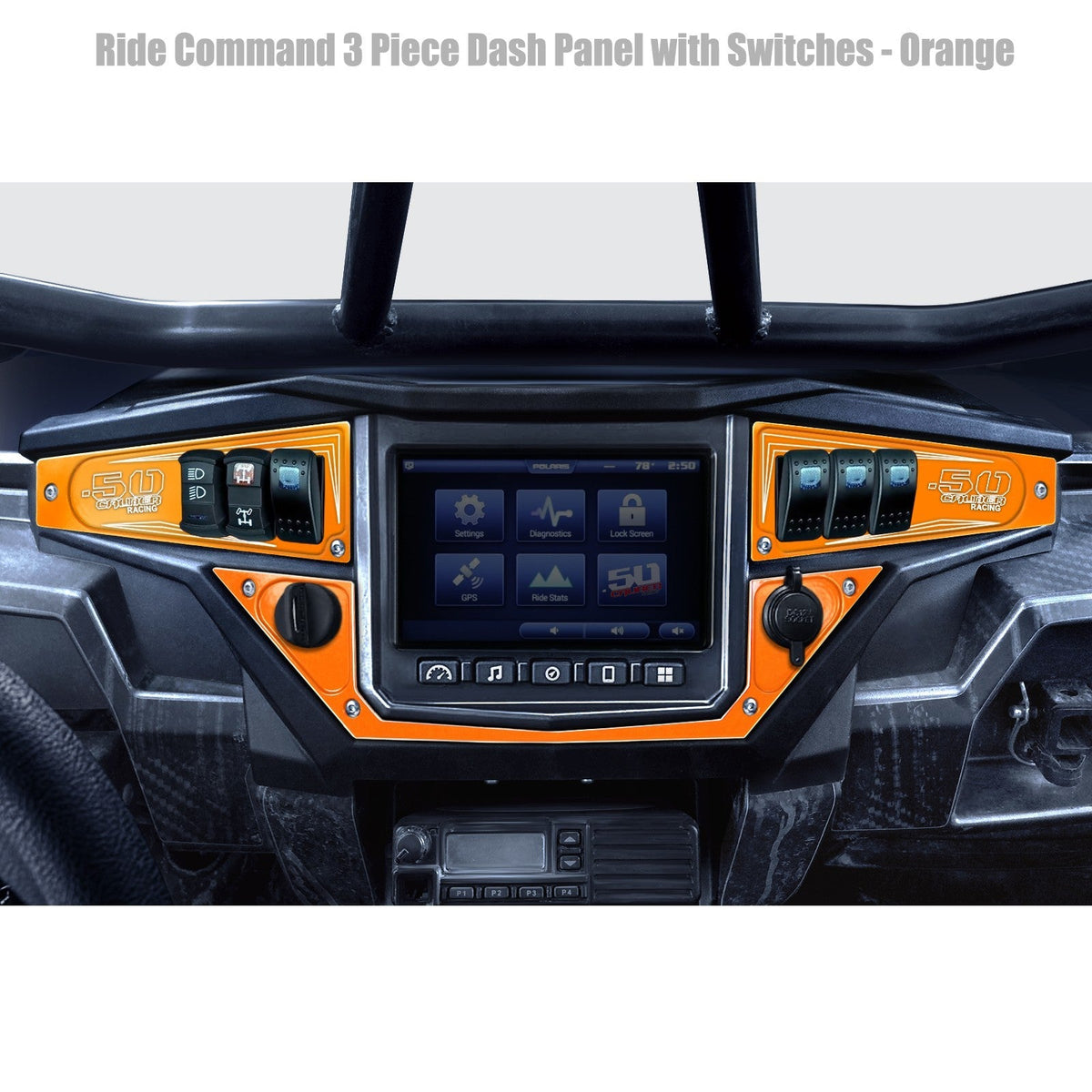 50 Caliber Racing Polaris RZR XP1000 Ride Command 6-Switch CNC Billet Dash Panel - Multiple Colors + Optional Switches (