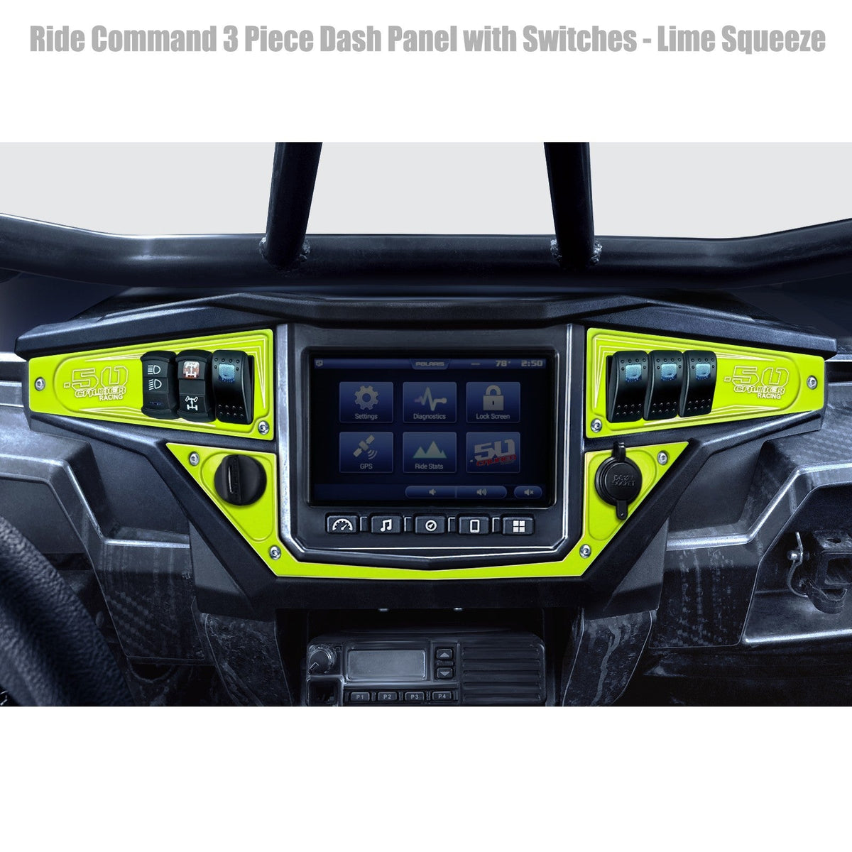 50 Caliber Racing Polaris RZR XP1000 Ride Command 6-Switch CNC Billet Dash Panel - Multiple Colors + Optional Switches (