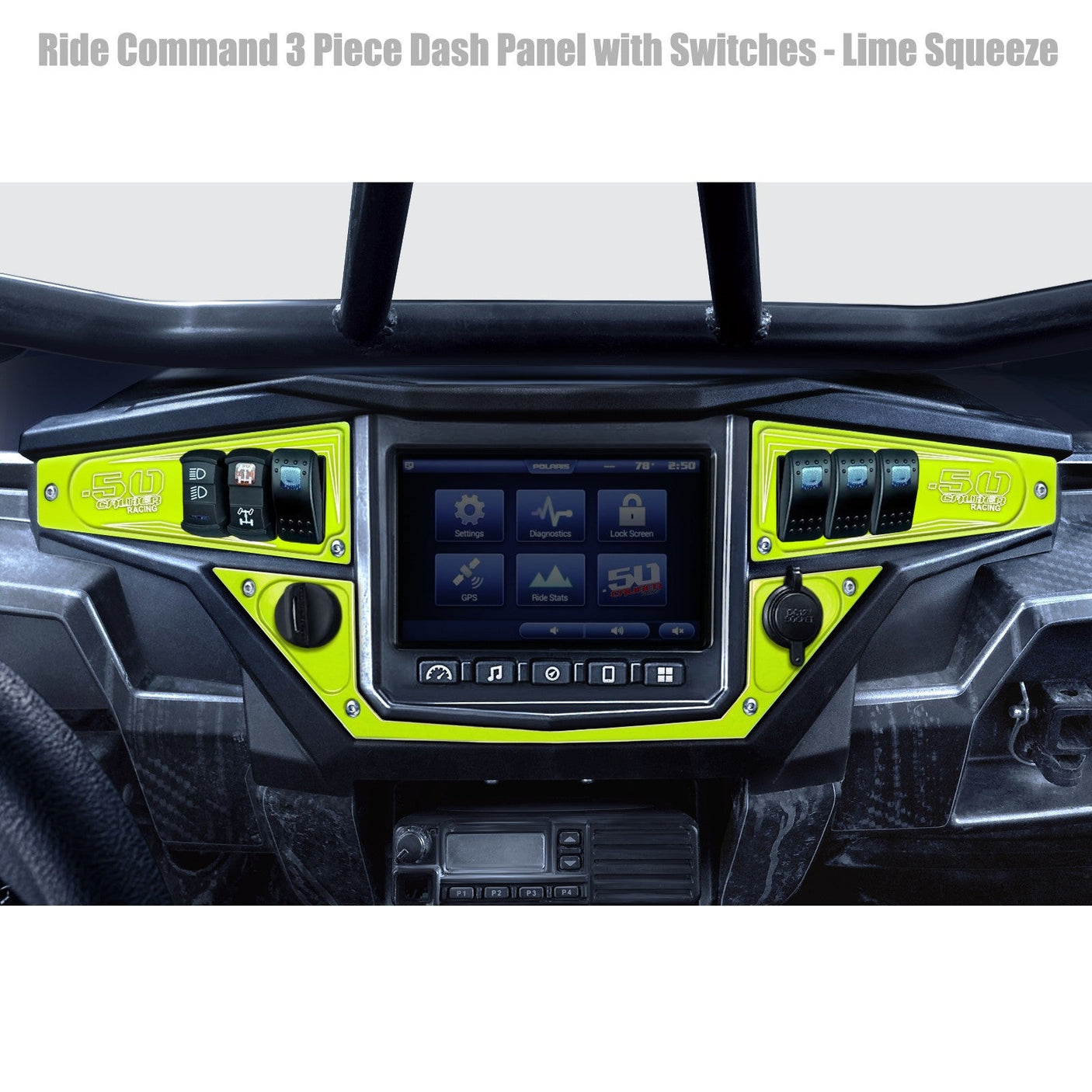 50 Caliber Racing Polaris RZR XP1000 Ride Command 6-Switch CNC Billet Dash Panel - Multiple Colors + Optional Switches (