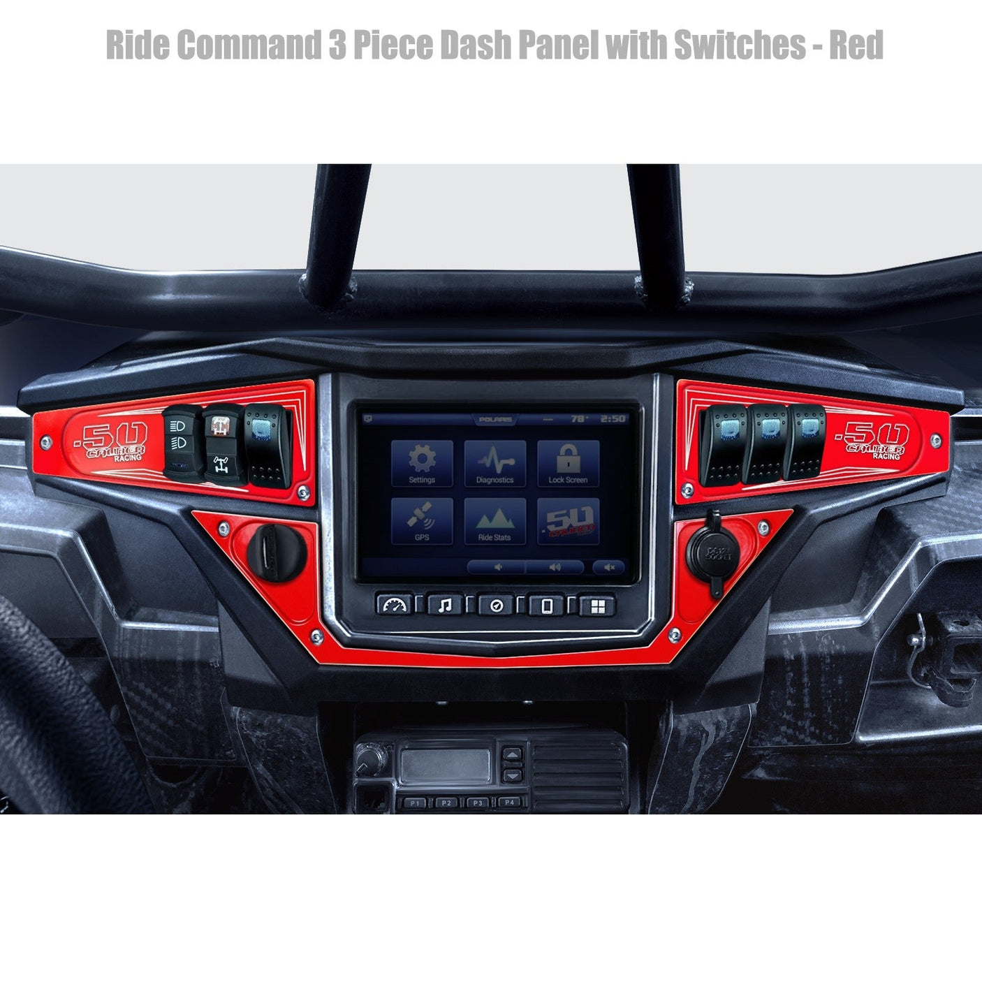 50 Caliber Racing Polaris RZR XP1000 Ride Command 6-Switch CNC Billet Dash Panel - Multiple Colors + Optional Switches (