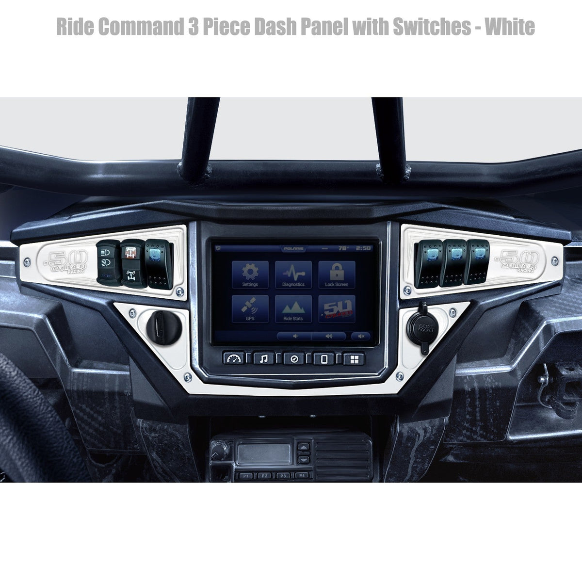 50 Caliber Racing Polaris RZR XP1000 Ride Command 6-Switch CNC Billet Dash Panel - Multiple Colors + Optional Switches (