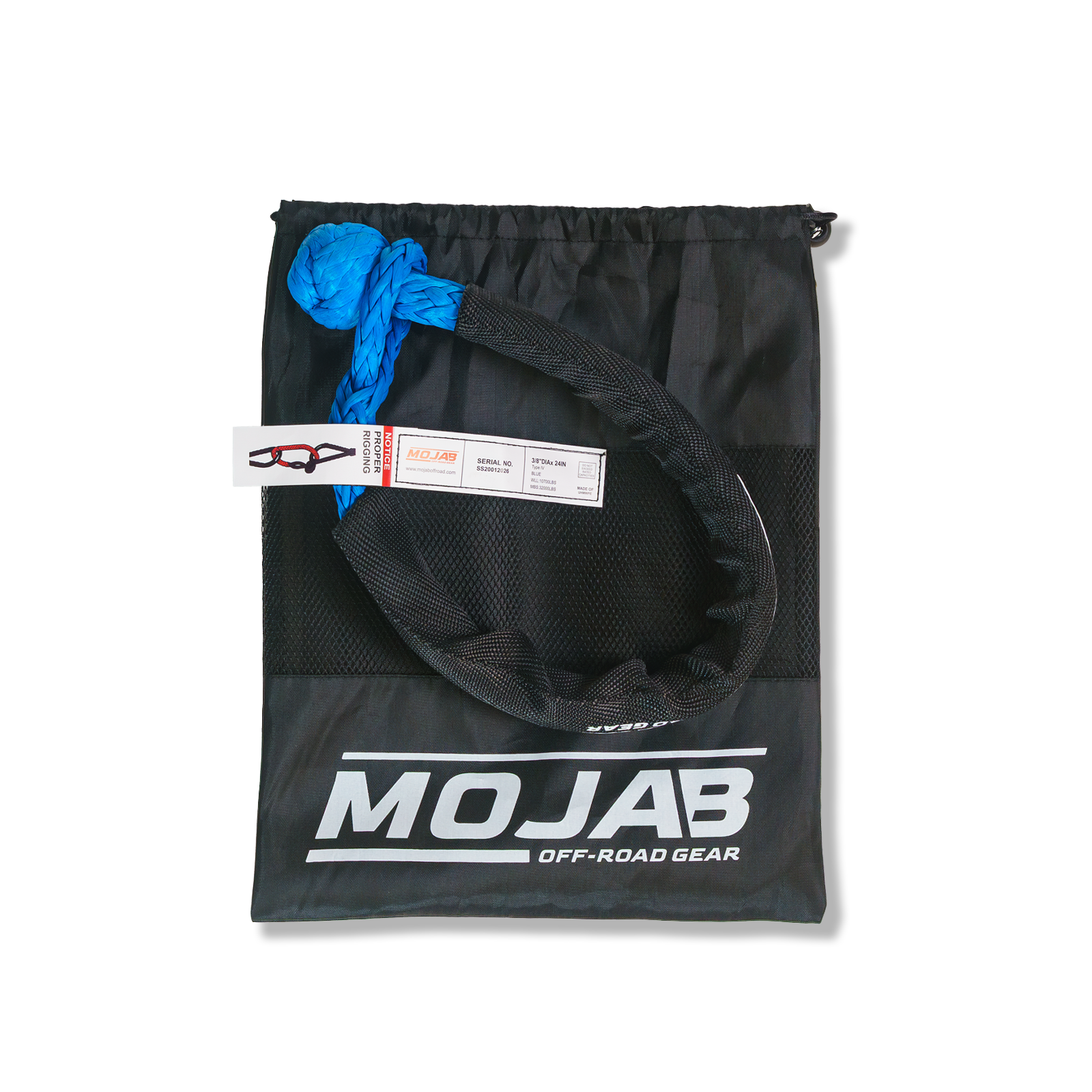 Photo of Soft Shackle 3/8'' x 24” with sleeve and bag (Single Shackle) (Lifetime Warranty) by MOJAB OFFROAD - Premium for UTVs / Side by Sides