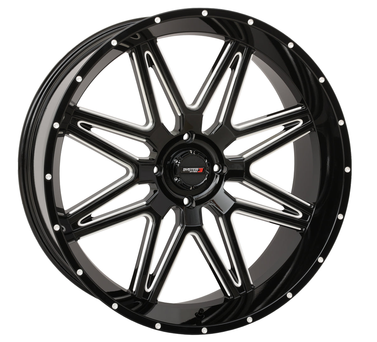 Photo of ST7 WHEEL 24X9 5+4 (0MM) 4/156 GLOSS BLACK MILLED by SYSTEM 3 - Premium Wheels for UTVs / Side by Sides